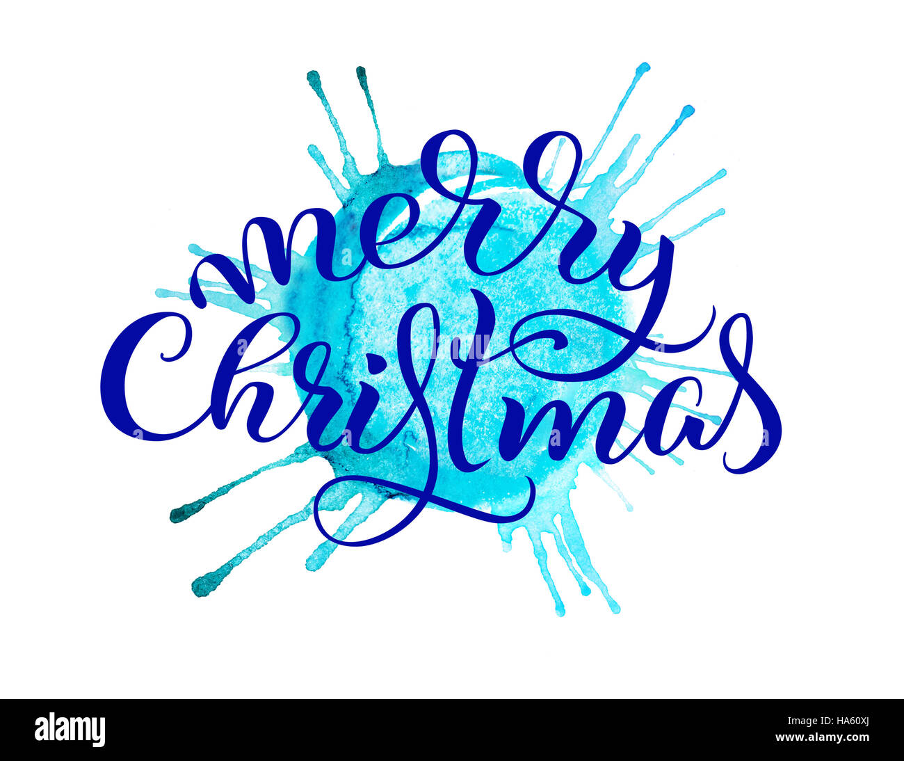 abstract background blue tone and the text of Merry Christmas. Lettering calligraphy Stock Photo