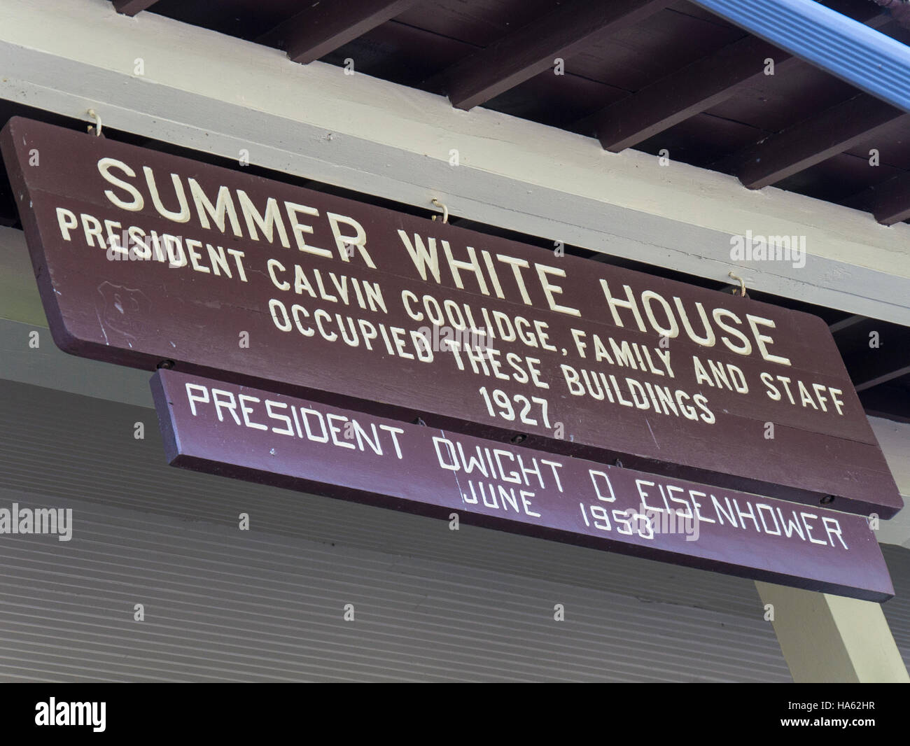 Summer White House sign, State Game Lodge, Custer State Park, Wildlife Loop Road, Custer, South Dakota. Stock Photo