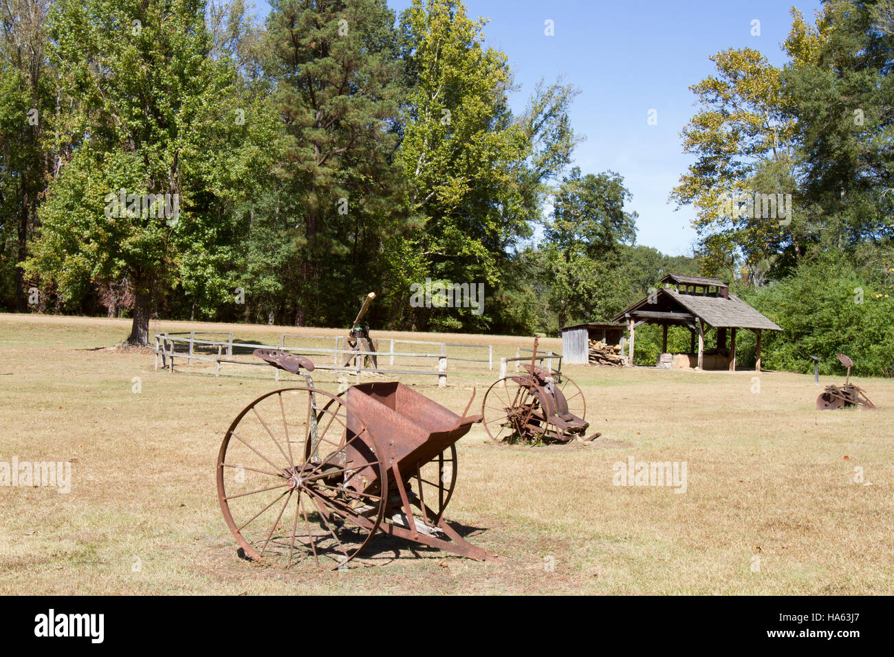 Vintage farm tools in French Camp along Natchez Trace Parkway in