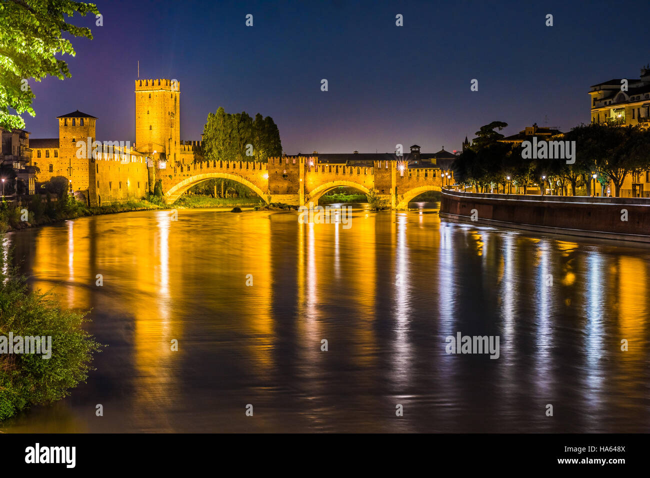 Castle Vecchio at summer night in Verona, Italy Stock Photo - Alamy