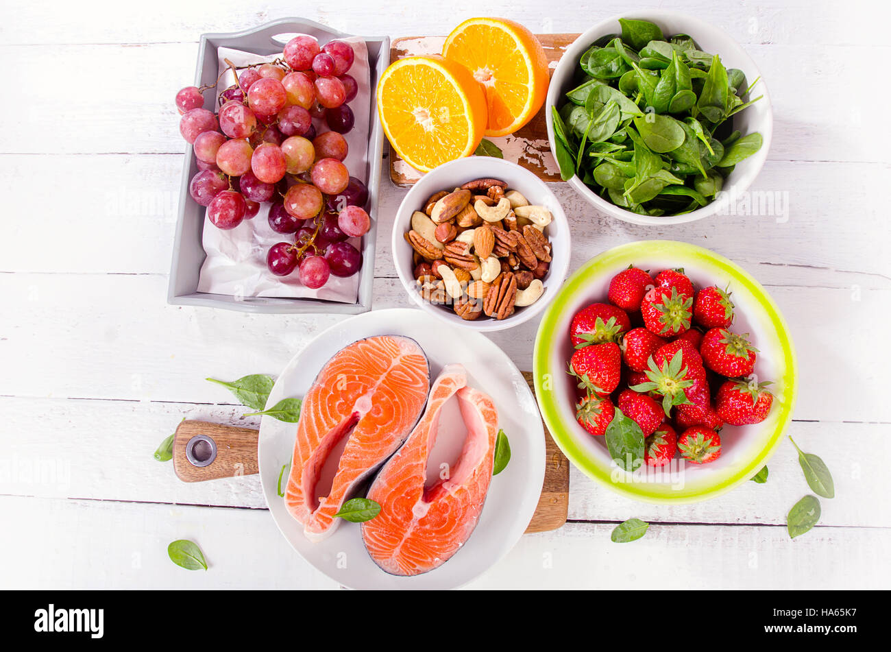 Food rich in antioxidant. Healthy food concept. Flat lay Stock Photo