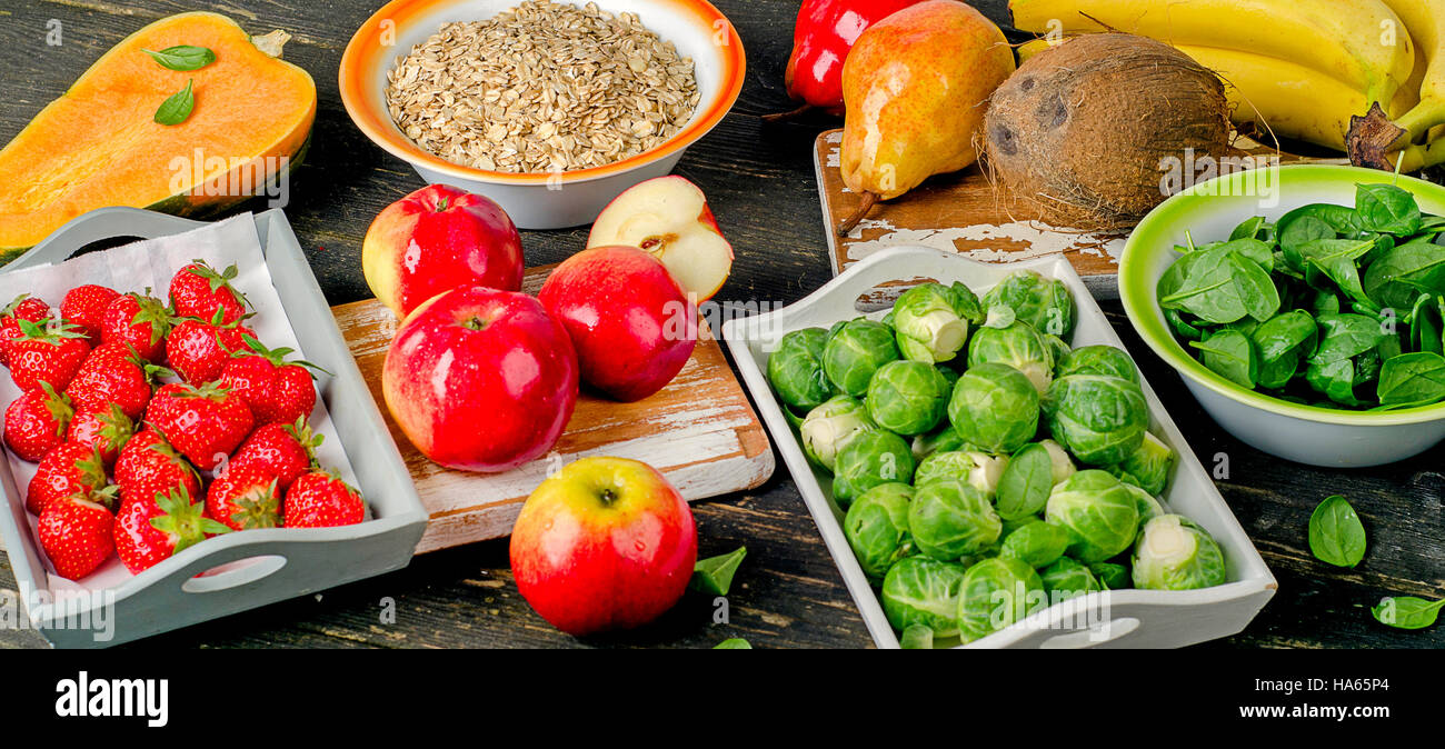 High Fiber Foods on dark rustic wooden table Stock Photo Alamy