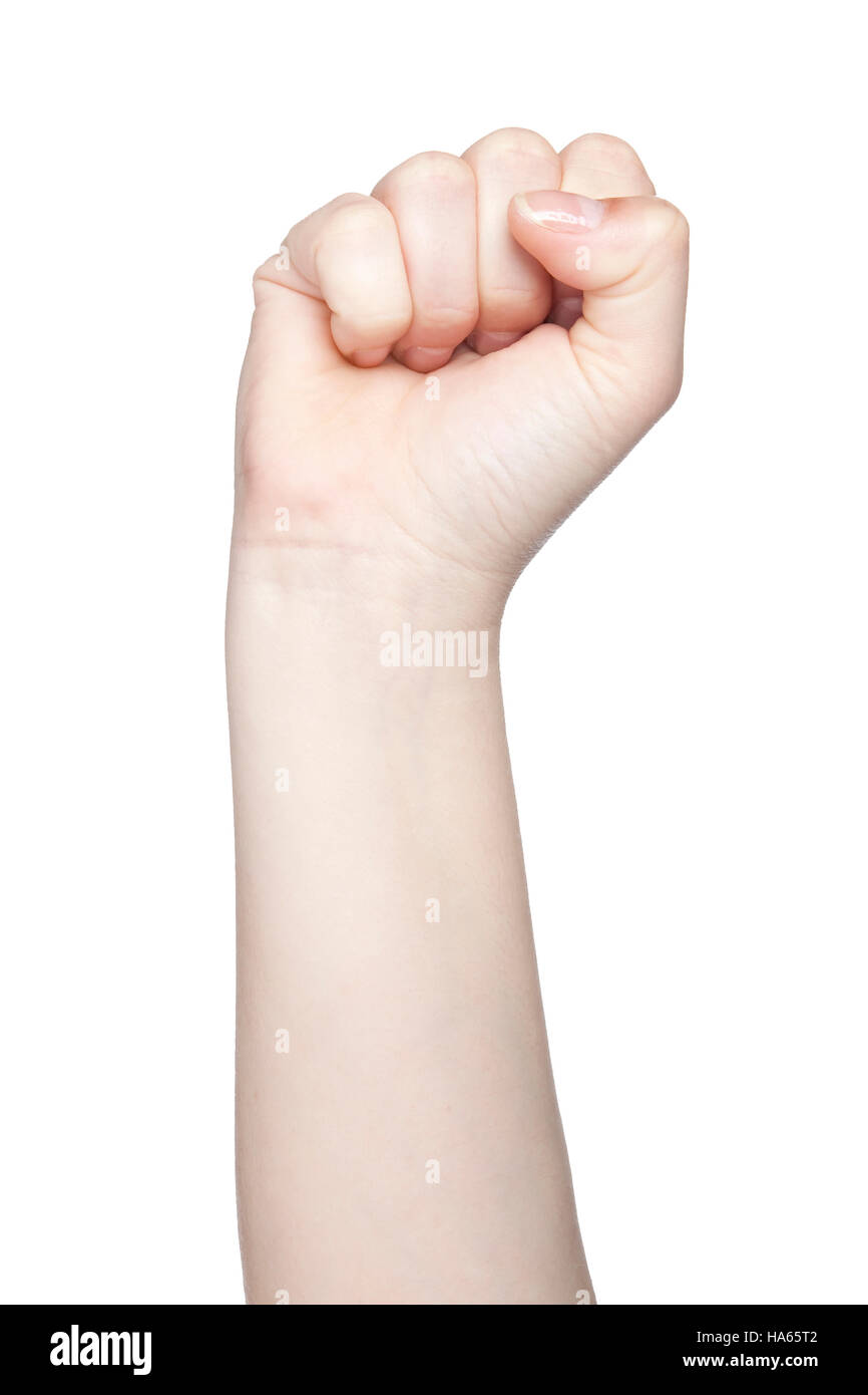 clenched fist, a symbol of strength and violence, isolated on white