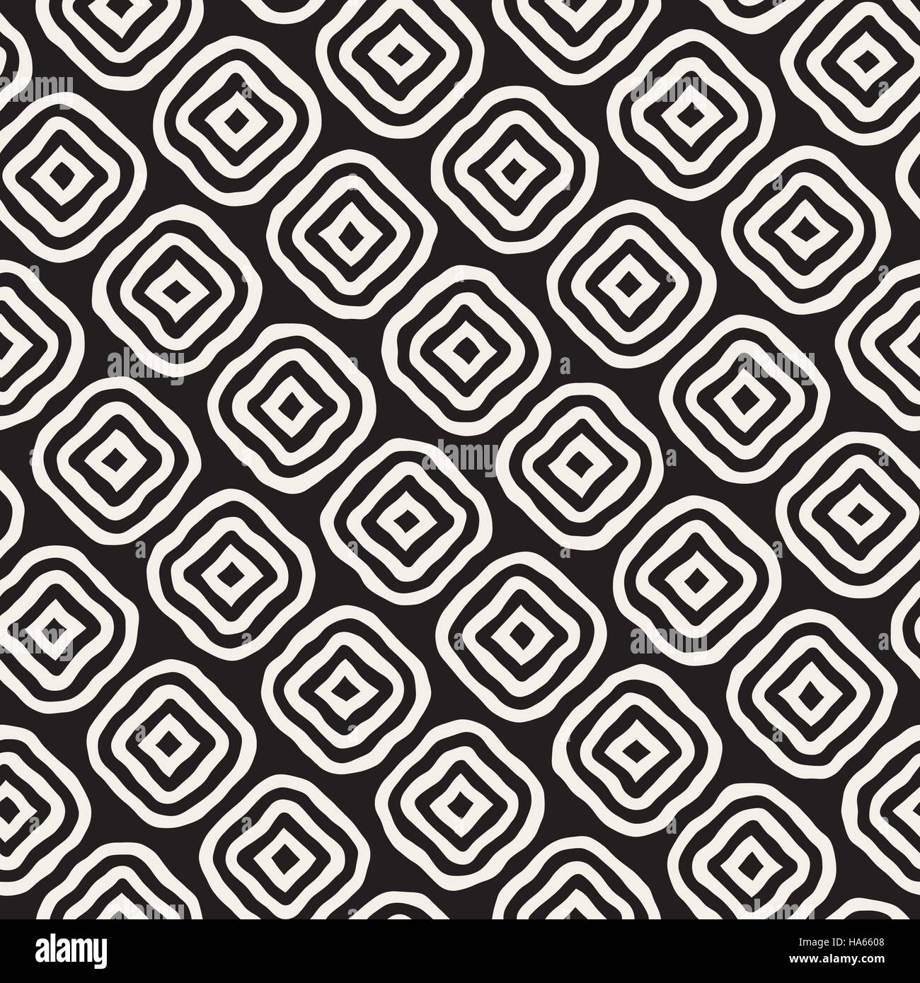 Vector Seamless Black and White Hand Drawn Rhombus Lines Pattern Stock ...