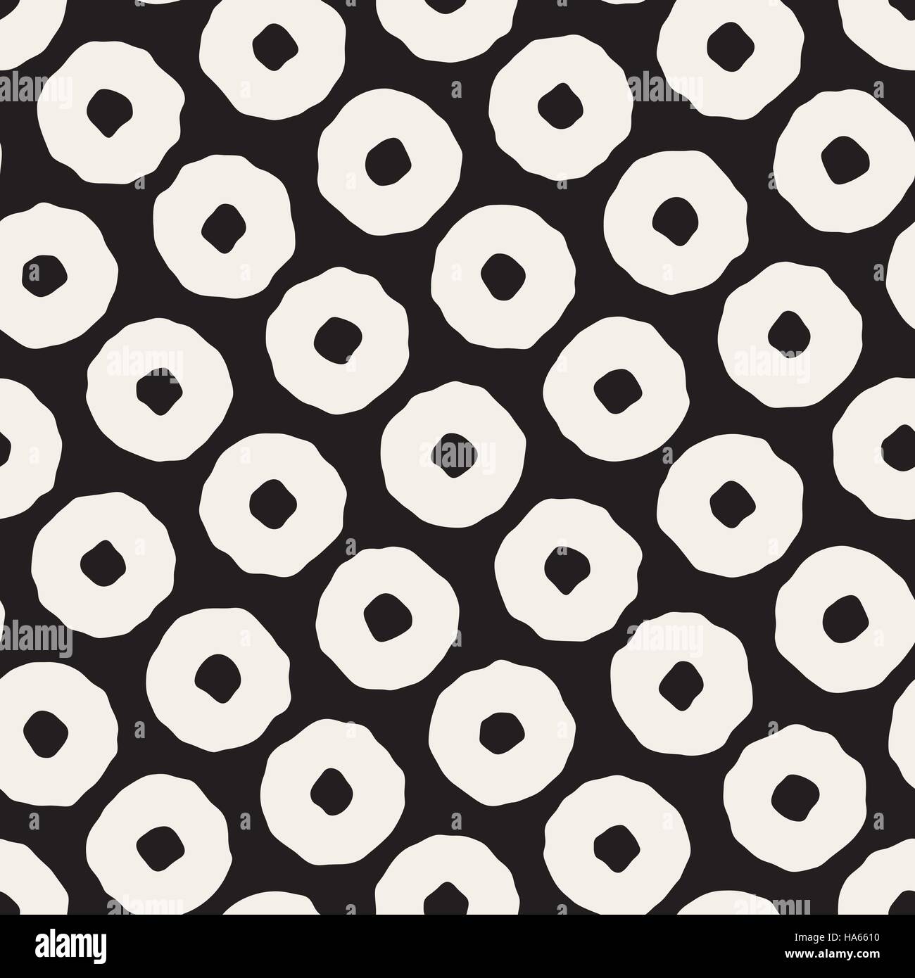 Vector Seamless Black and White Hand Drawn Concentric Circles Pattern ...