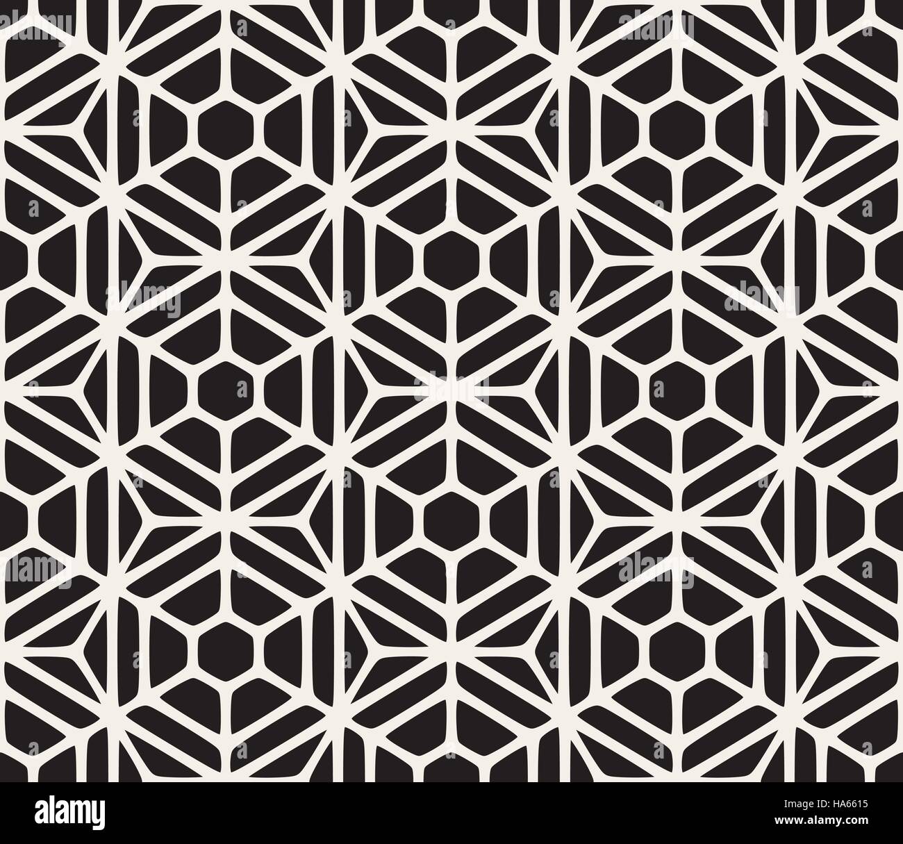 Rounded Hex Pattern Vector Seamless Black And White Geometric Hexagon Rounded Grid Pattern ...