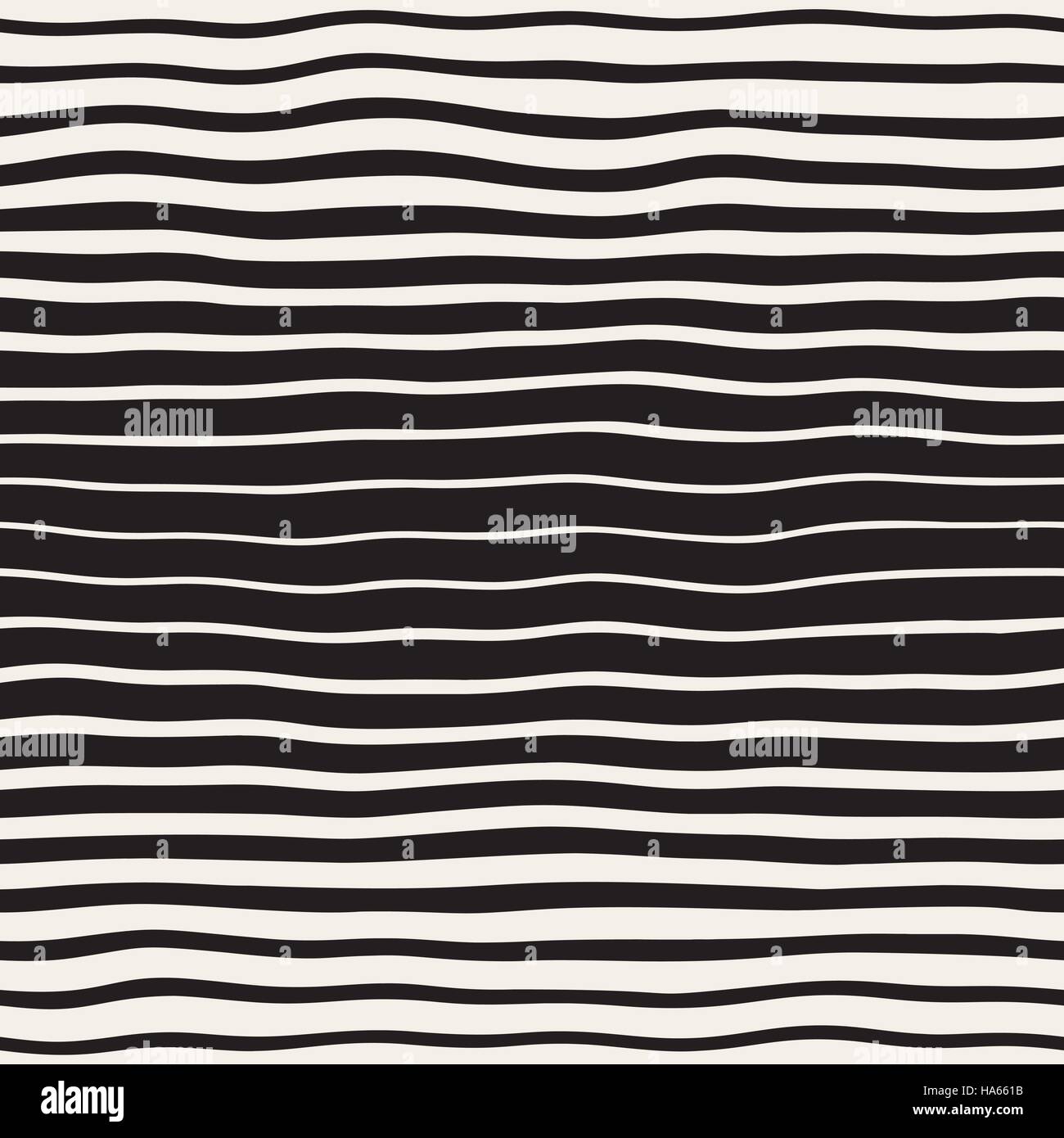 Vector Seamless Black and White Hand Drawn Horizontal Wavy Lines ...