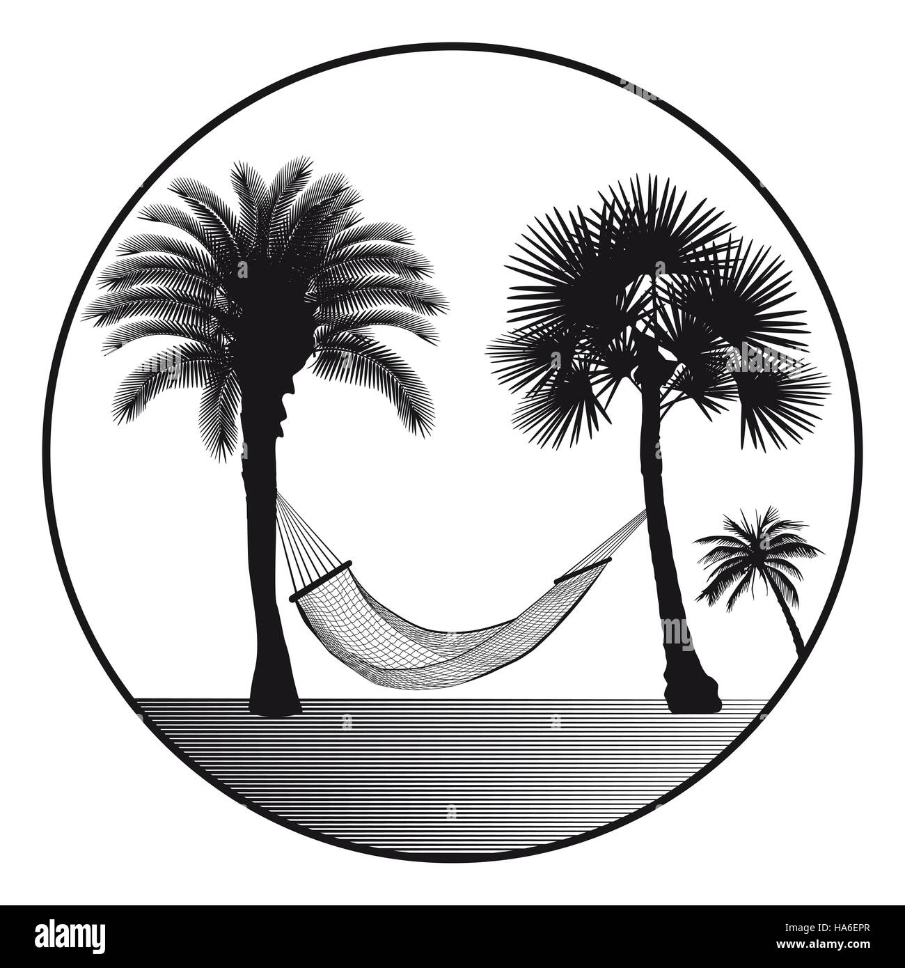 Palm with hammock characters Stock Photo
