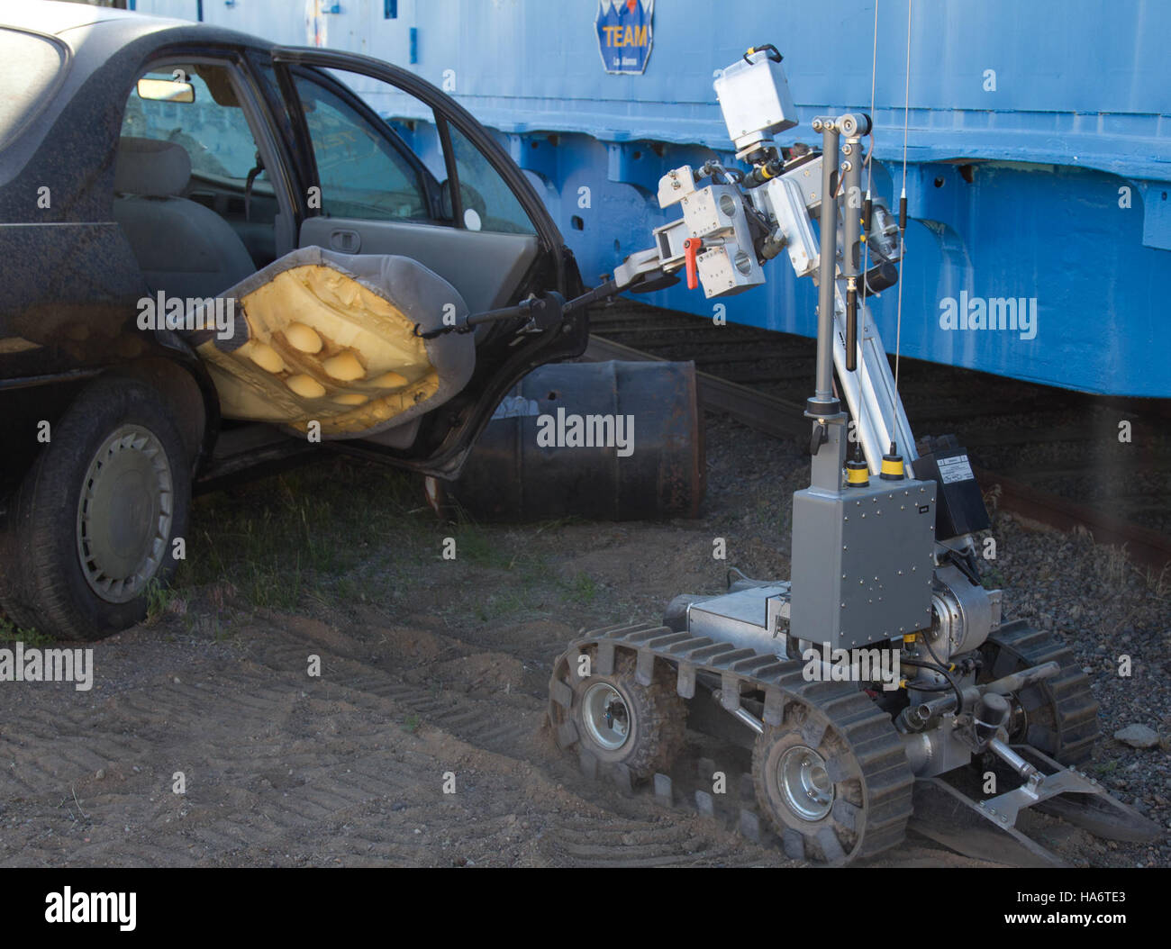The *Robot Rodeo* held in 2012 at Los Alamos National Laboratory featured cutting-edge robotics and engineering challenges. The event was a showcase of technological innovation and problem-solving in robotics, highlighting advancements in artificial intelligence and automation. Stock Photo