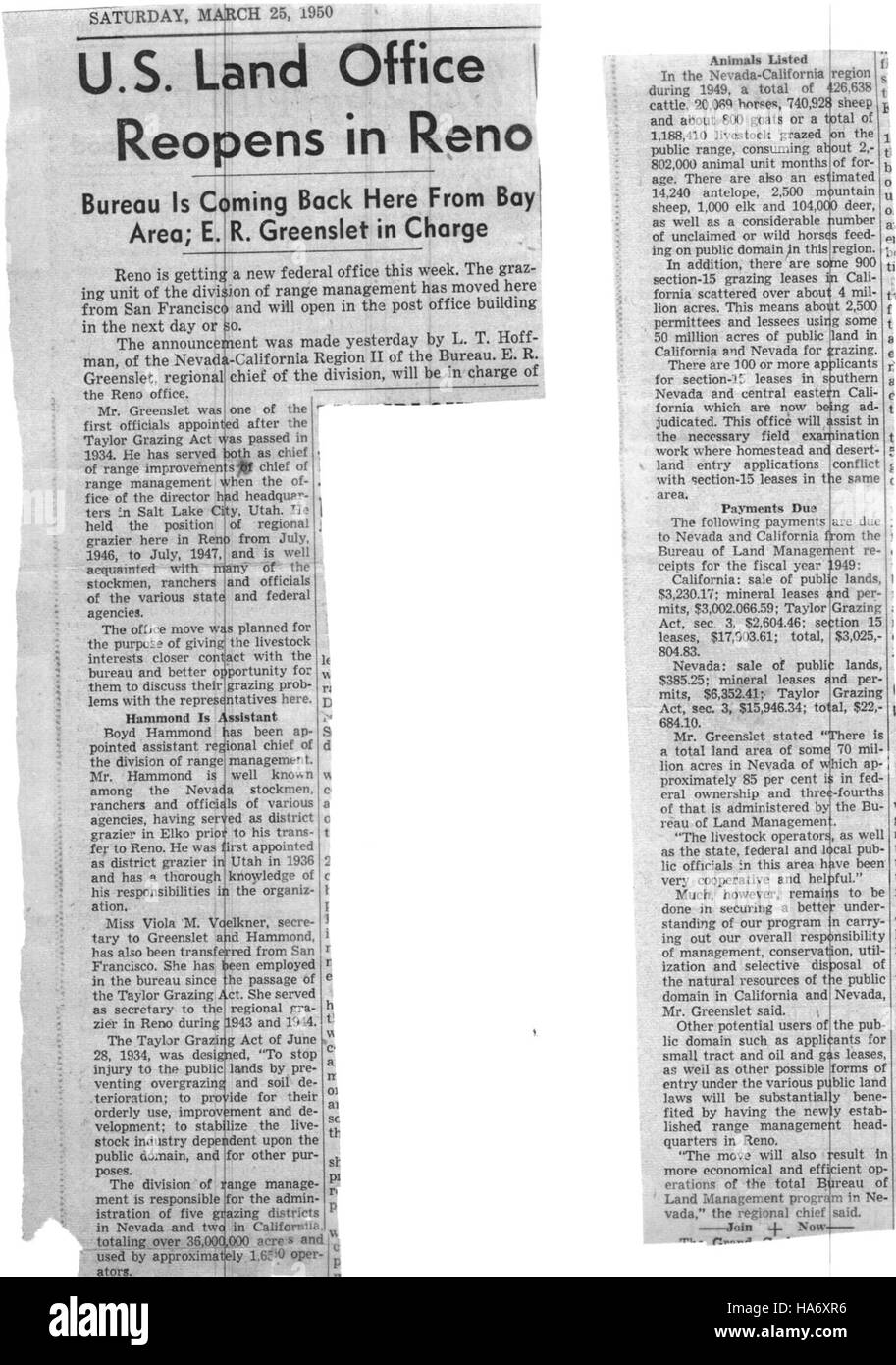 blmnevada 26212783461 News clip from March 25, 1950 Stock Photo