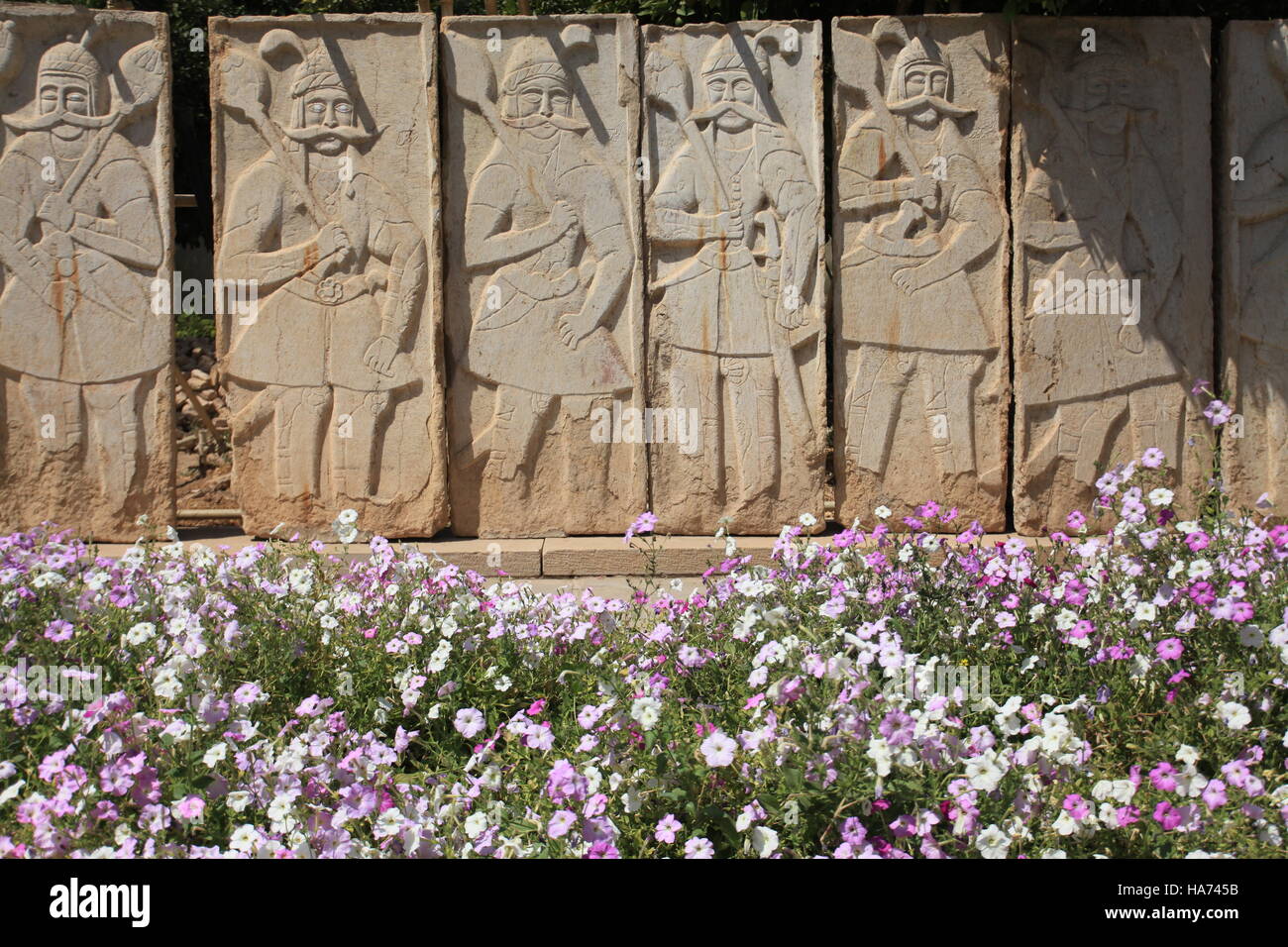 Plinths of the wall of Khorshid Palace (Sun Palace), the legendary figures of Shahnameh, Qajar era. Bagh-e Nazar museum, Shiraz. Stock Photo