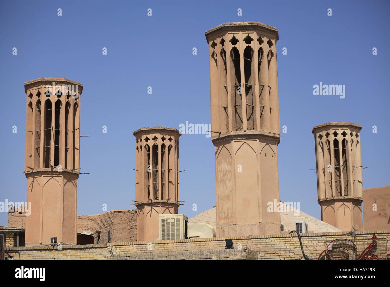 Badgir - wind tower used as a natural air-conditioning system, Yazd, Iran. Stock Photo