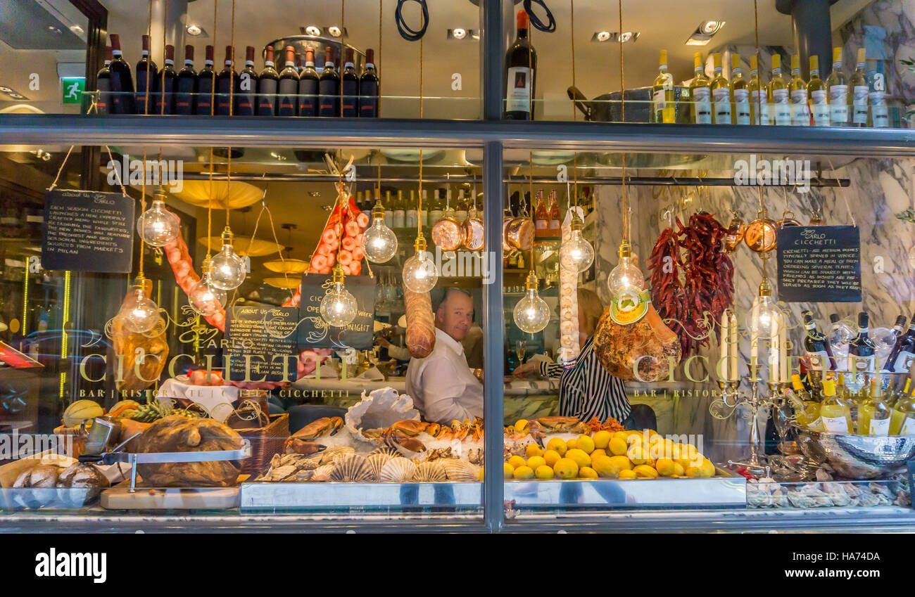 The window display of cicchetti bar ristorante in Covent Garden London Stock Photo