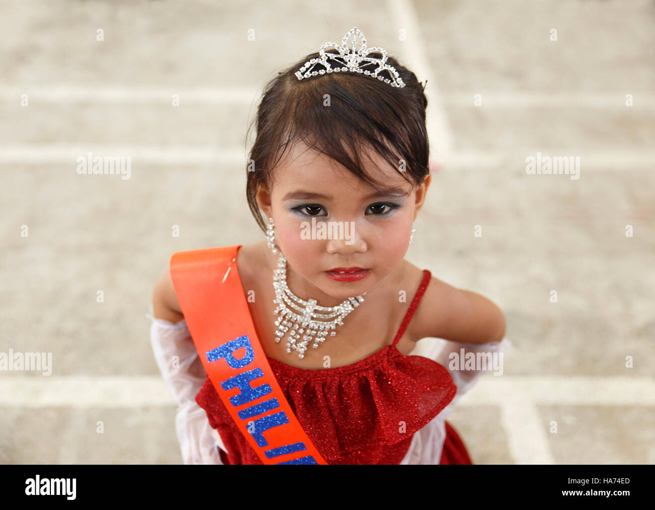 SIPALAY,PHILIPPINES-OCTOBER 13,2016: Aspiring small part in beauty contest on October 13, Sipalay,Philippines. Stock Photo