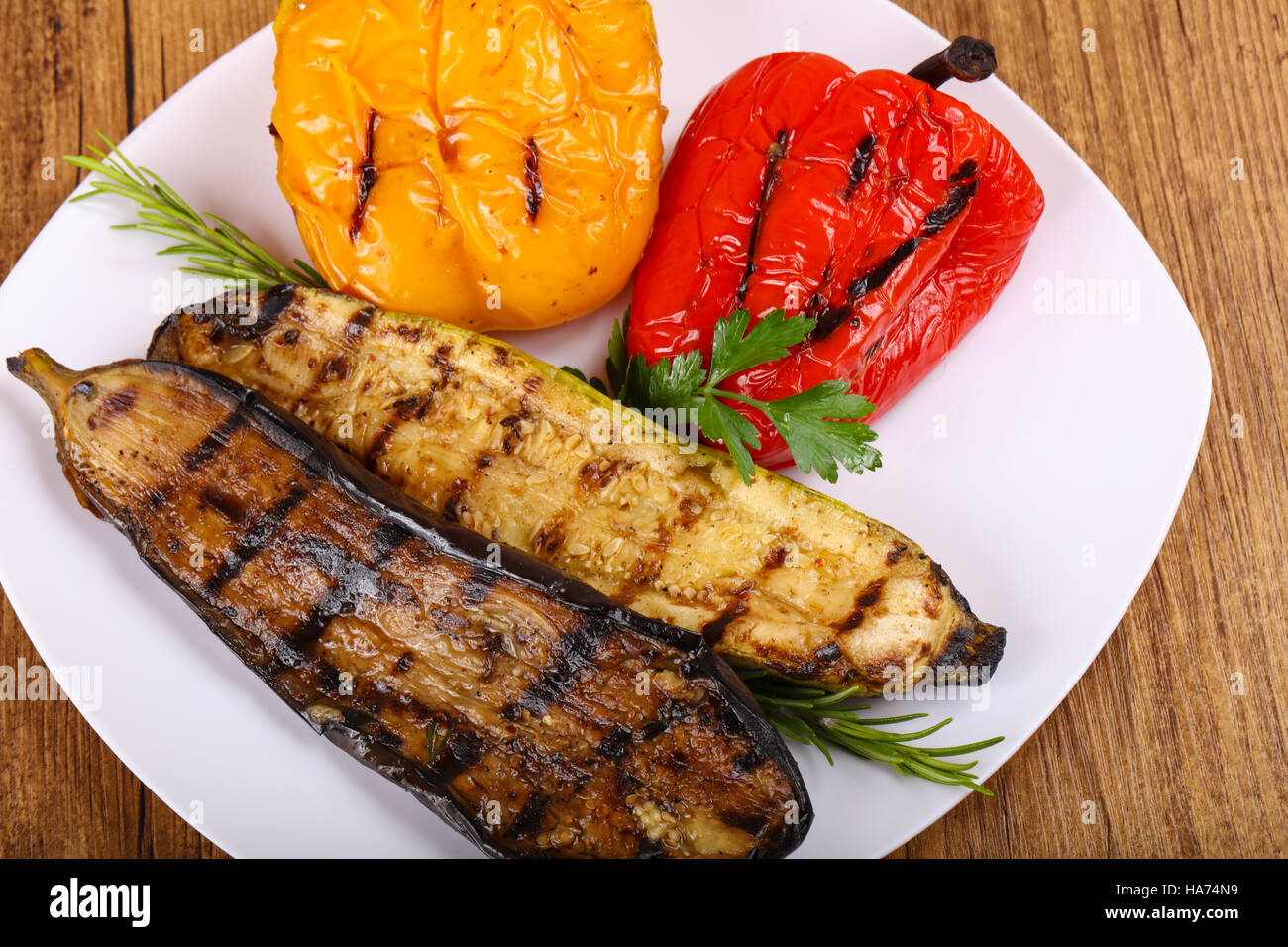 Grilled vegetables eggplant, zucchini and pepper with rosemary Stock