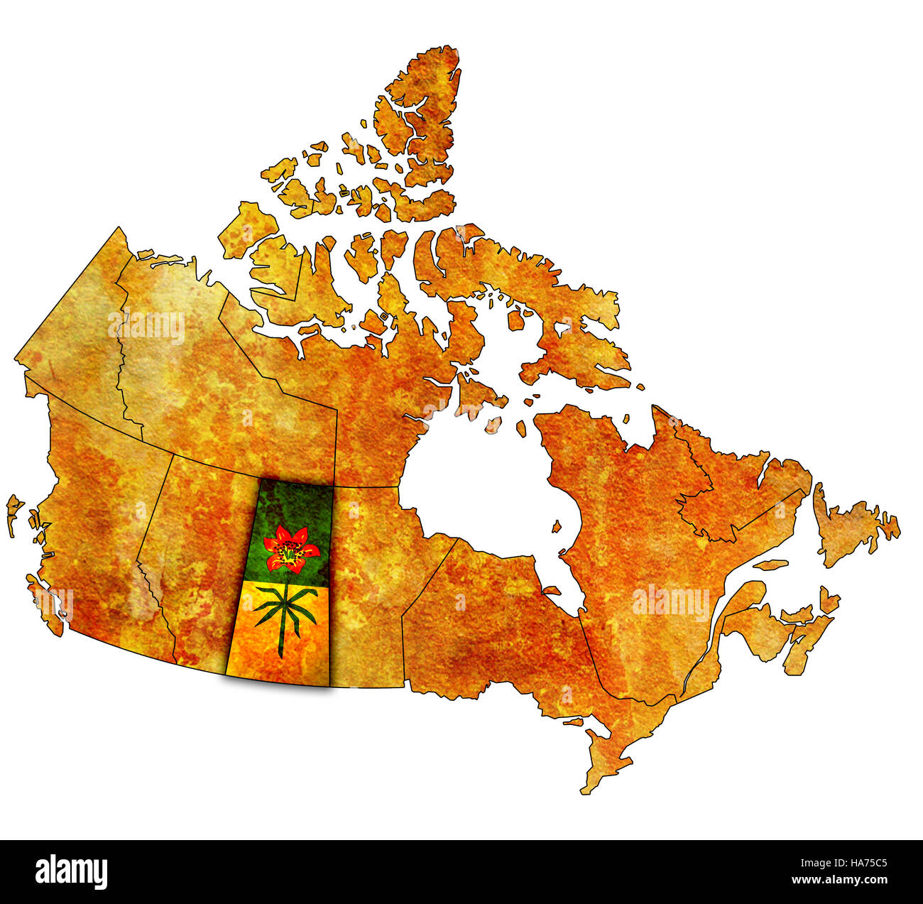 Saskatchewan on administration map of canada with flags Stock Photo Alamy