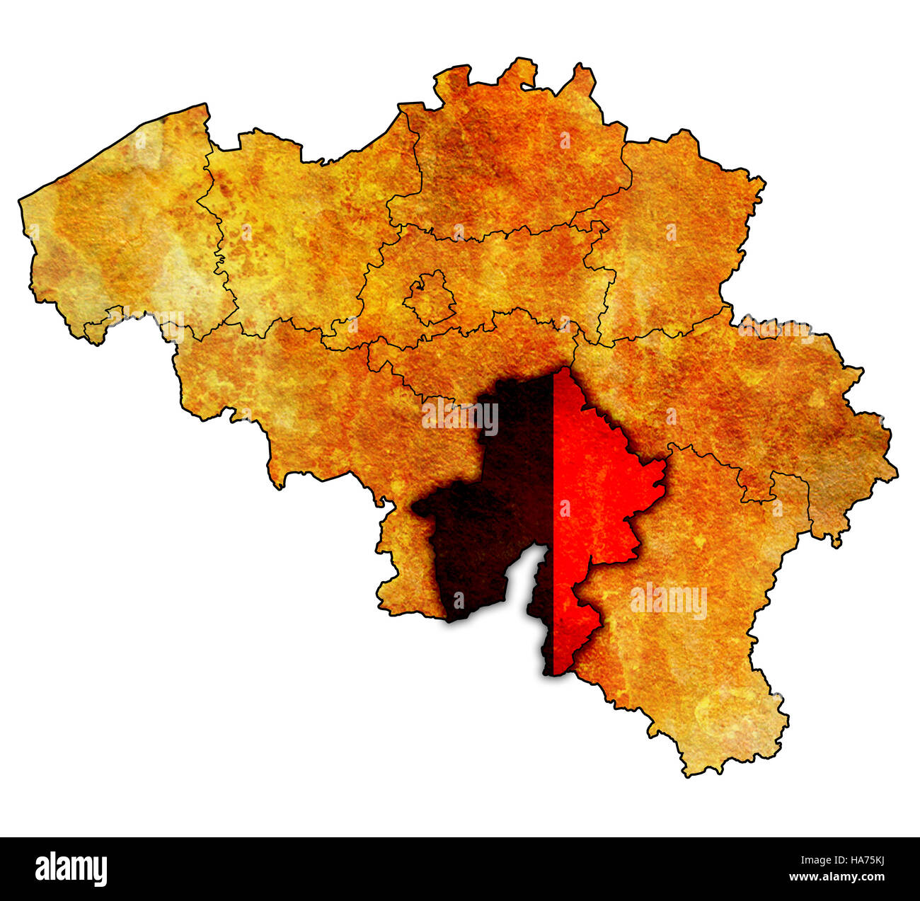 namur on administration map of belgium with flags Stock Photo