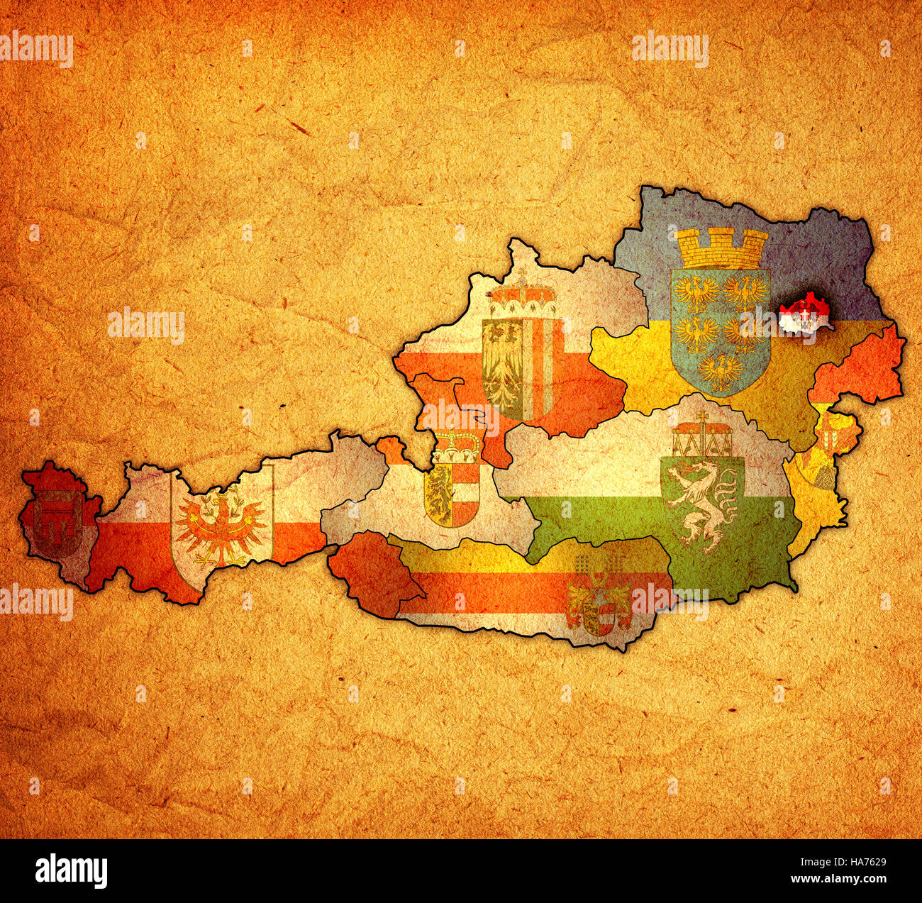 vienna flag on map of austria with administrative divisions Stock Photo ...