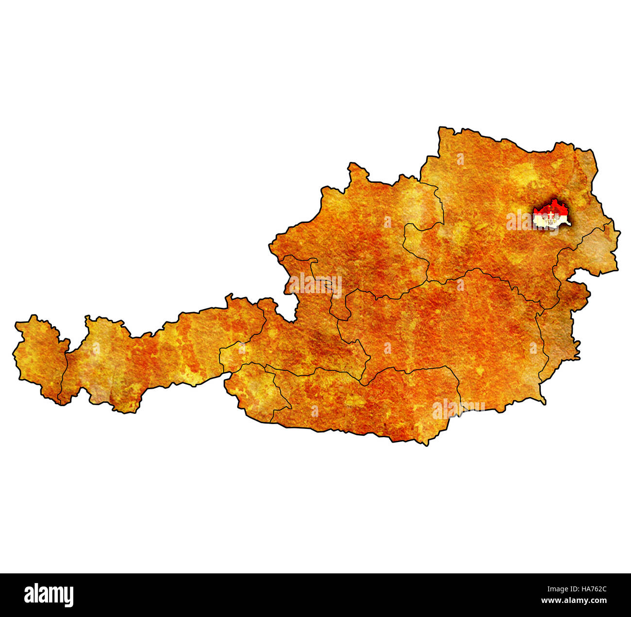 vienna flag on map of austria with administrative divisions Stock Photo ...