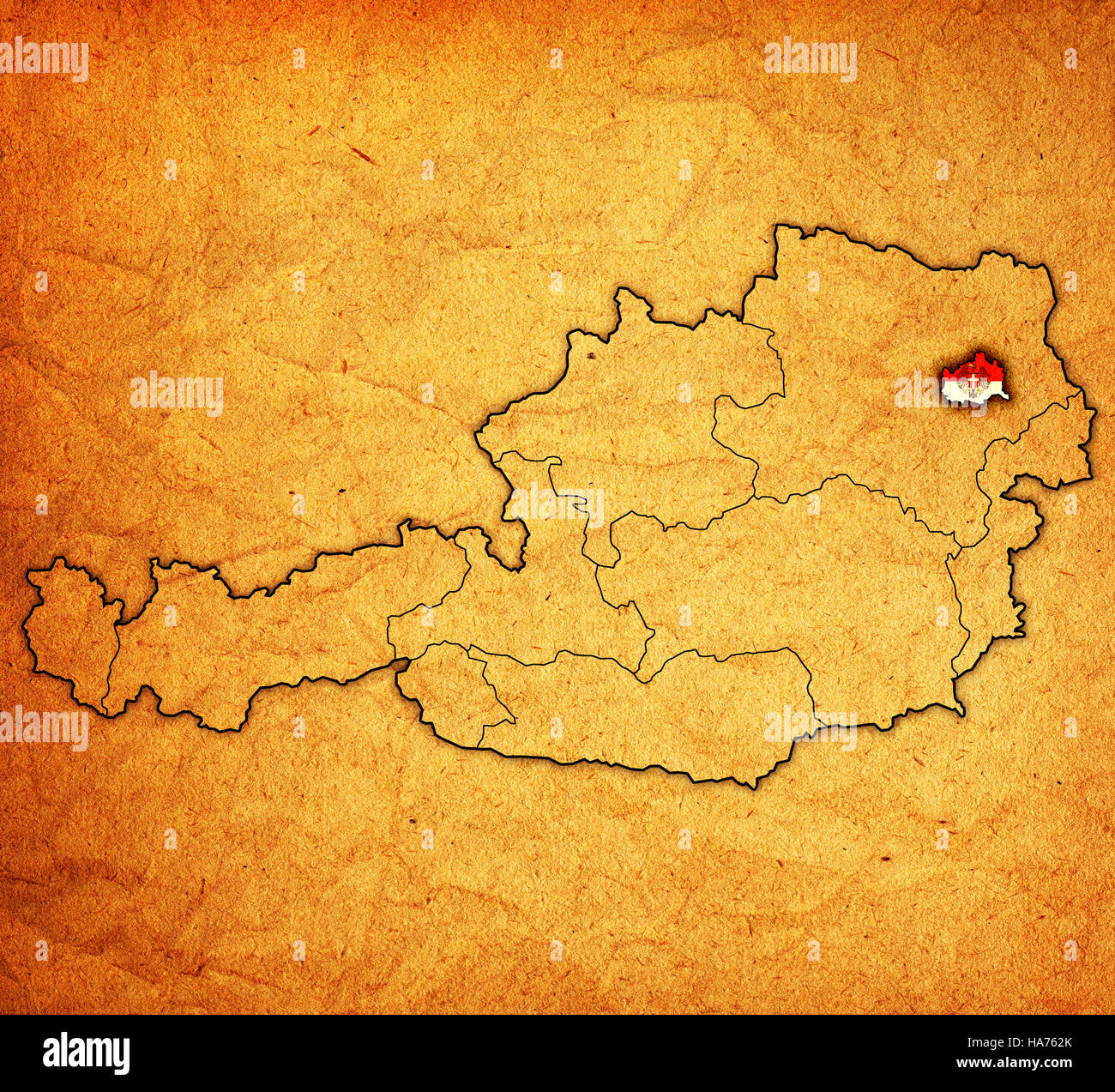 vienna flag on map of austria with administrative divisions Stock Photo ...