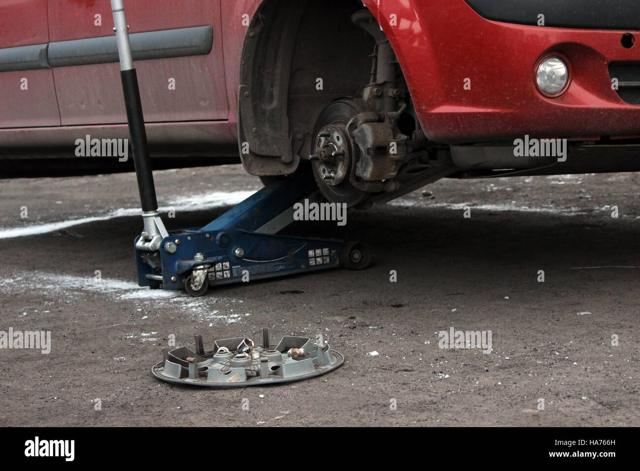 installation of passenger car wheel and replacement on winter tire in