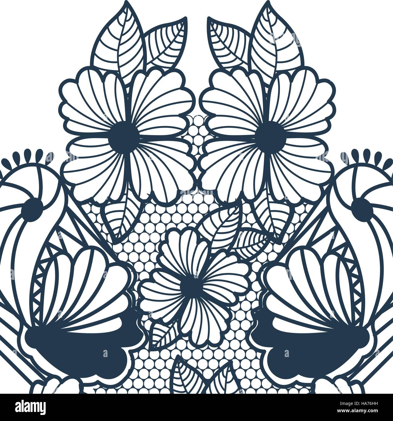 blue abstract pattern with butterflies and flowers vector illustration ...