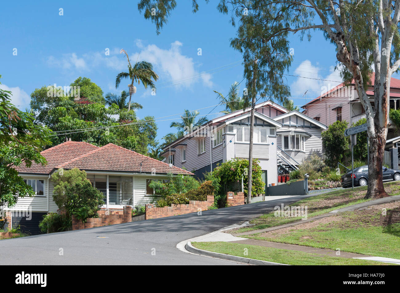Typical weatherboard houses, Highgate Hill, Brisbane, Queensland, Australia Stock Photo