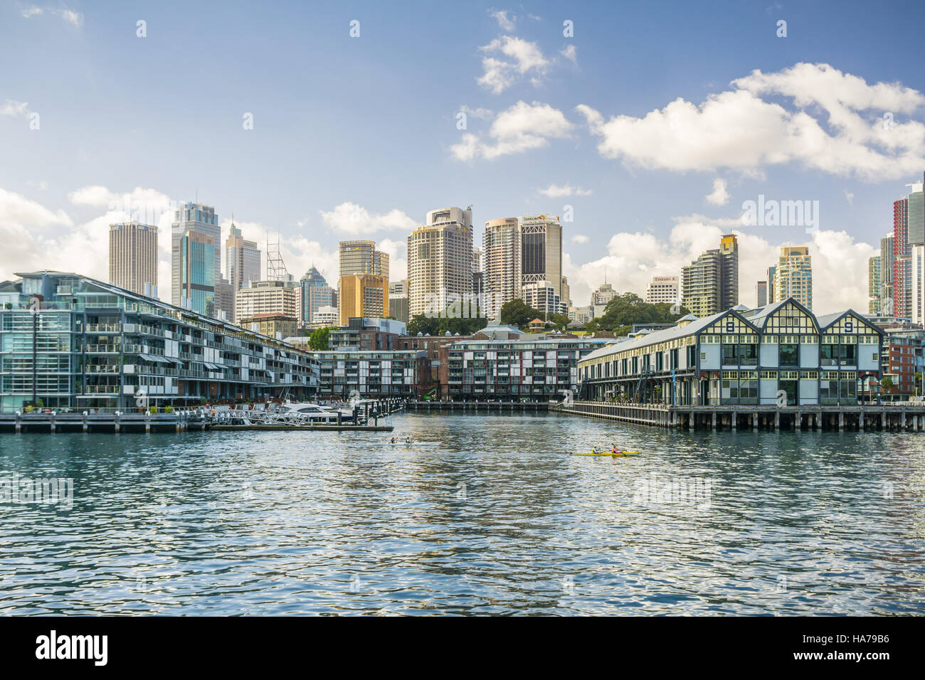 Sydney City viewed from the water just west of the Harbour Bridge looking south Stock Photo