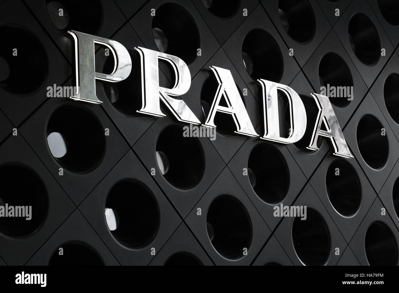 A 'PRADA' brand sign at Pitt Street Mall, Sydney Stock Photo