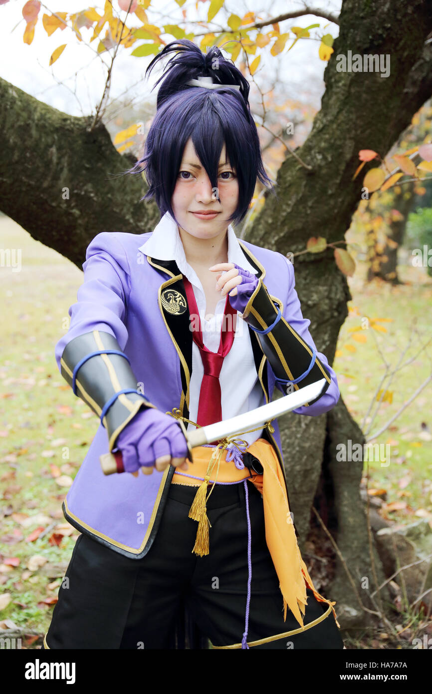 Young japanese girl dressed in cosplay costume at Mamugame-Jou Park Stock Photo