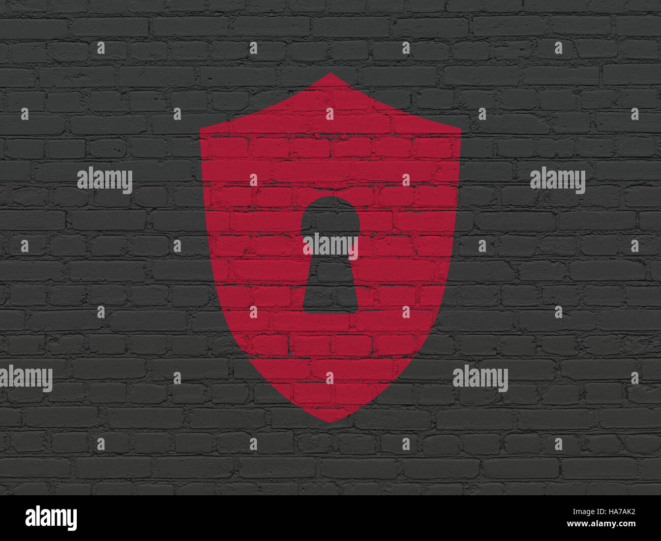 Safety concept: Shield With Keyhole on wall background Stock Photo - Alamy