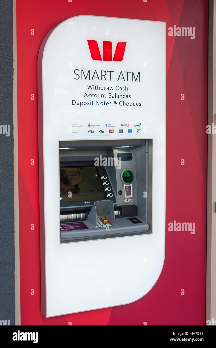 Westpac Bank Smart ATM machine, Park Road, Milton, Brisbane, Queensland, Australia Stock Photo