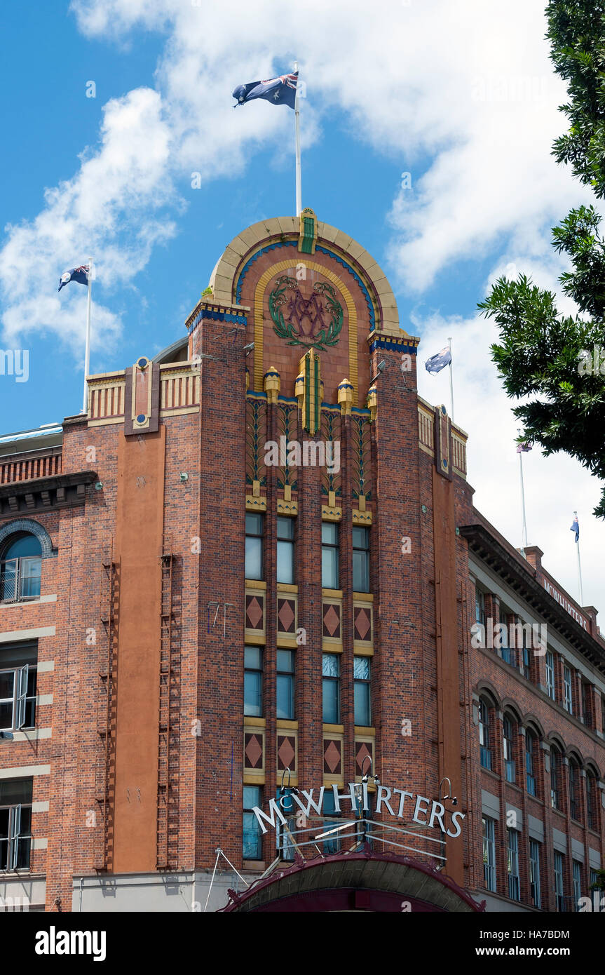 Art deco facade of McWhirter's Farmers Market, Wickham Street