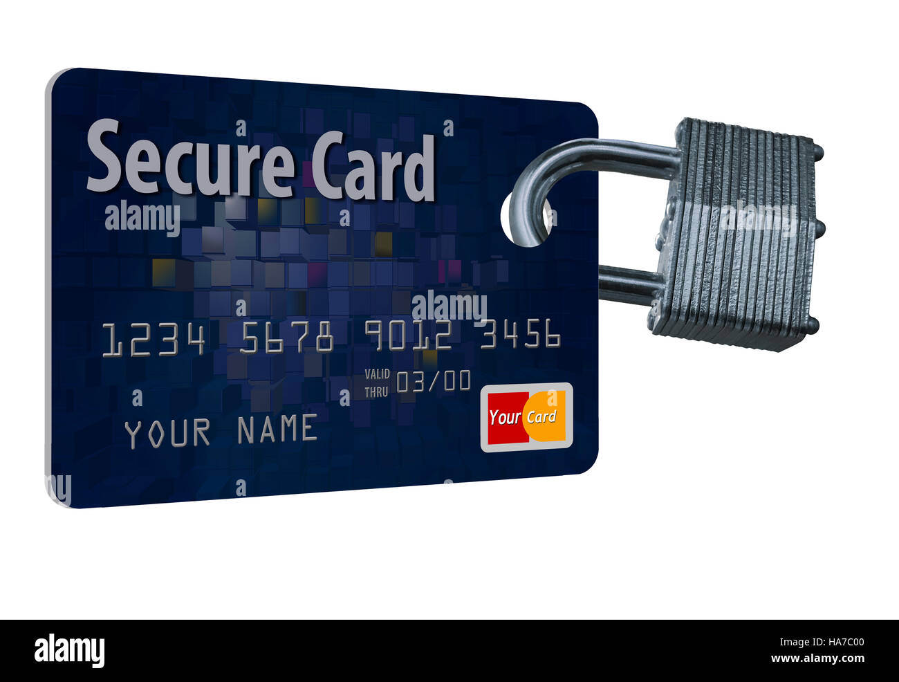 A credit card had a lock attached to follow the theme of card security