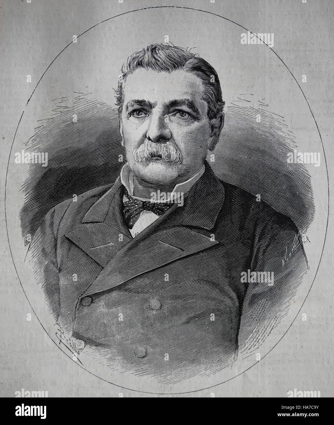 Domingo de Santa Maria (1825-1889). Chilean politician. President of Chile 1881-1886. Portrait. Engraving, 1882. Stock Photo