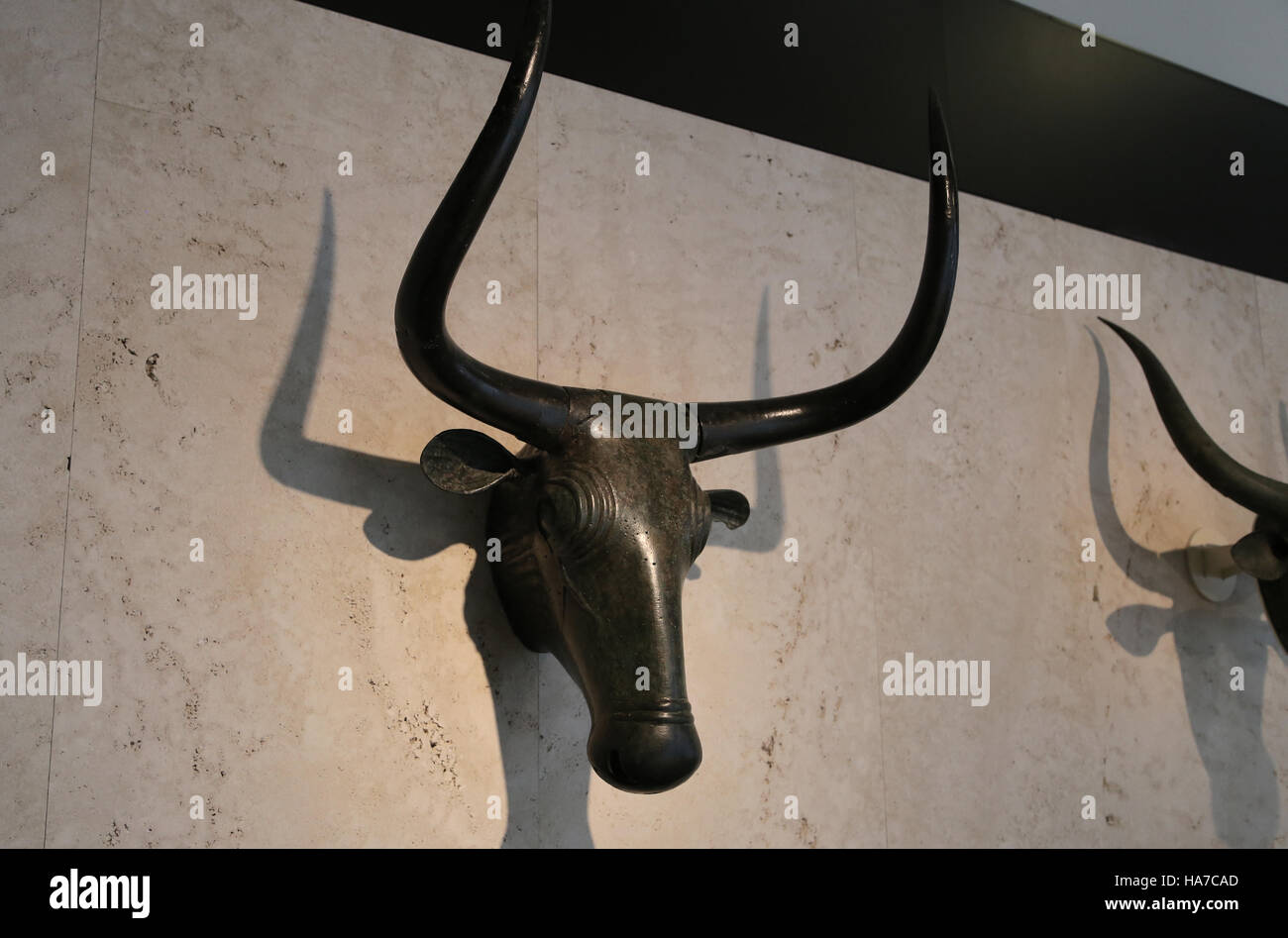 Bulls from Costitx. 500 BC-200 BC. Iron age. Material: bronze. Shrine of Predio de Son Corro, Costitx, Majorca, Spain. National Archaeological Museum, Stock Photo