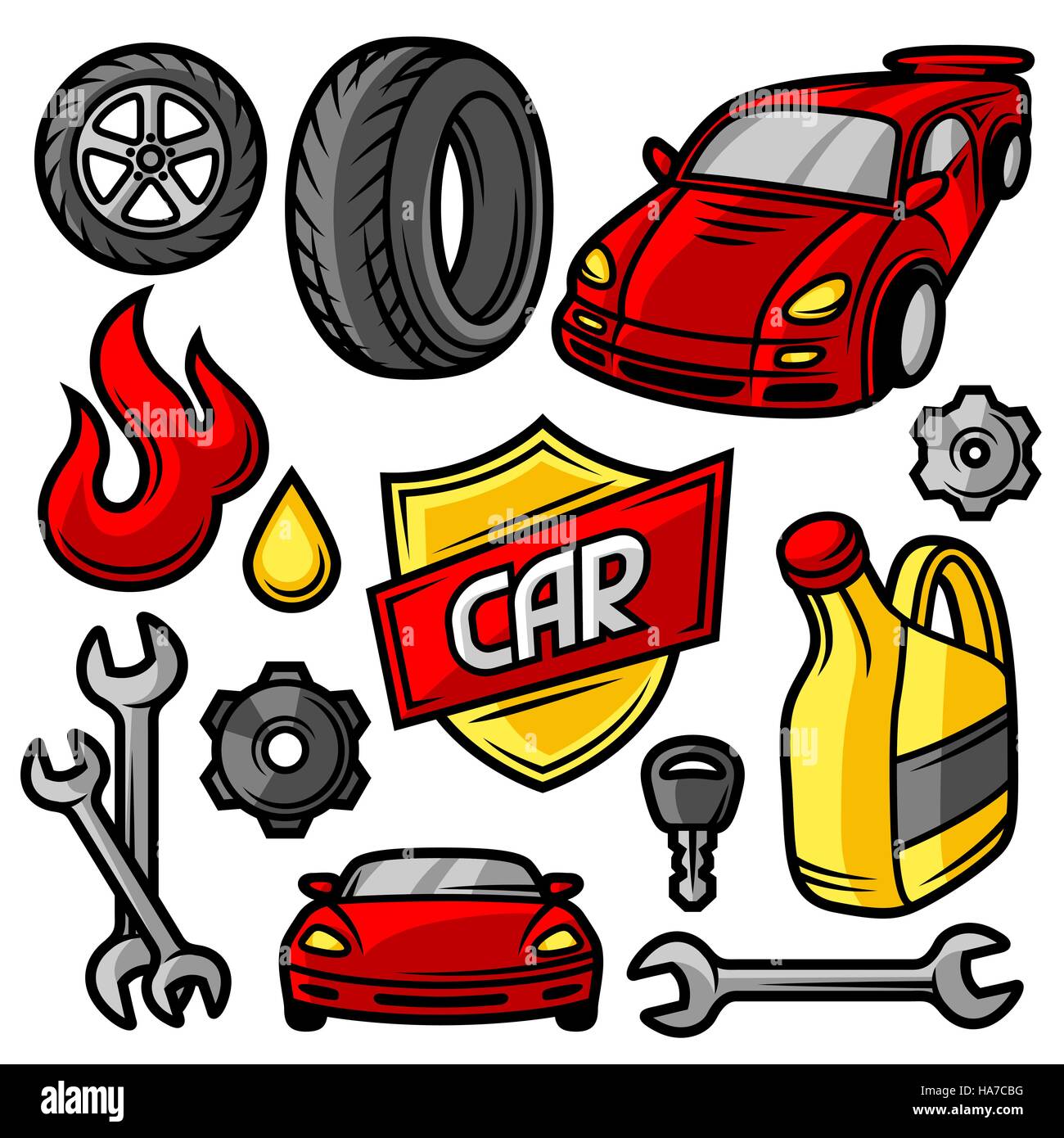 Set of car repair service objects and items Stock Vector