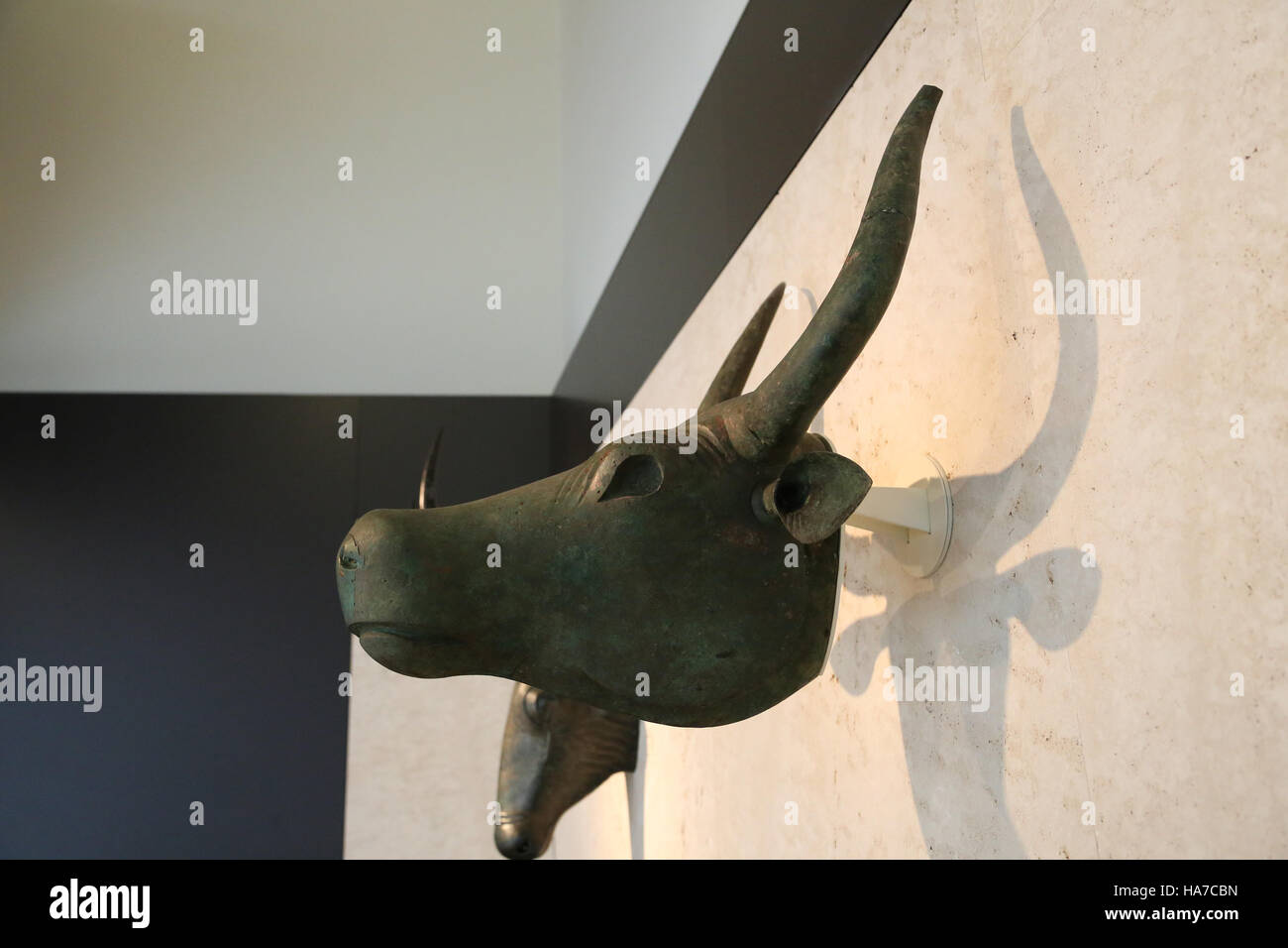 Bulls from Costitx. 500 BC-200 BC. Iron age. Material: bronze. Shrine of Predio de Son Corro, Costitx, Majorca, Spain. National Archaeological Museum, Stock Photo