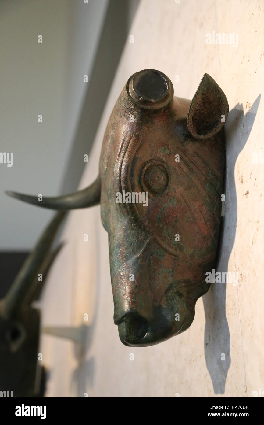 Bulls from Costitx. 500 BC-200 BC. Iron age. Material: bronze. Shrine of Predio de Son Corro, Costitx, Majorca,Spain. Stock Photo