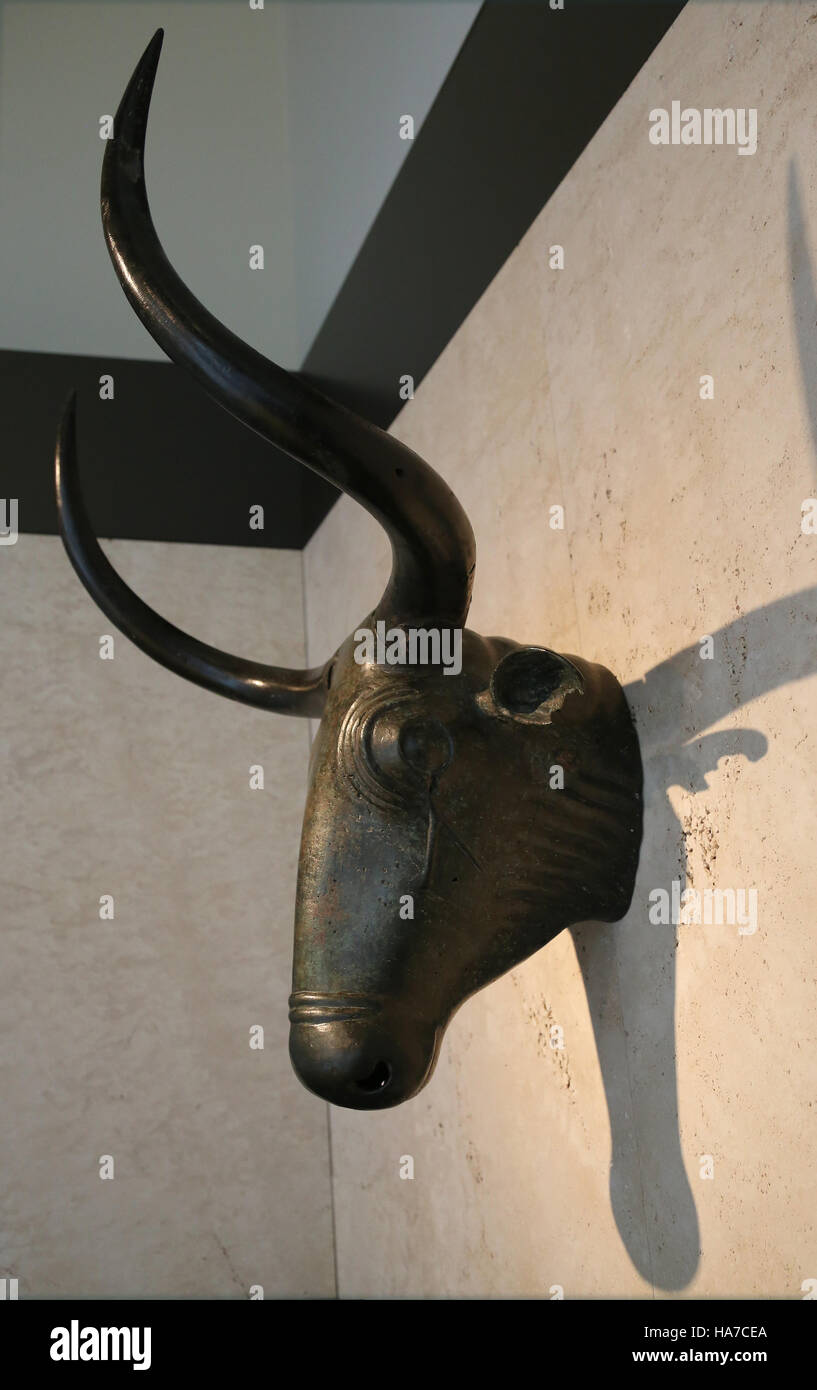 Bulls from Costitx. 500 BC-200 BC. Iron age. Material: bronze. Shrine of Predio de Son Corro, Costitx, Majorca, Spain. Stock Photo