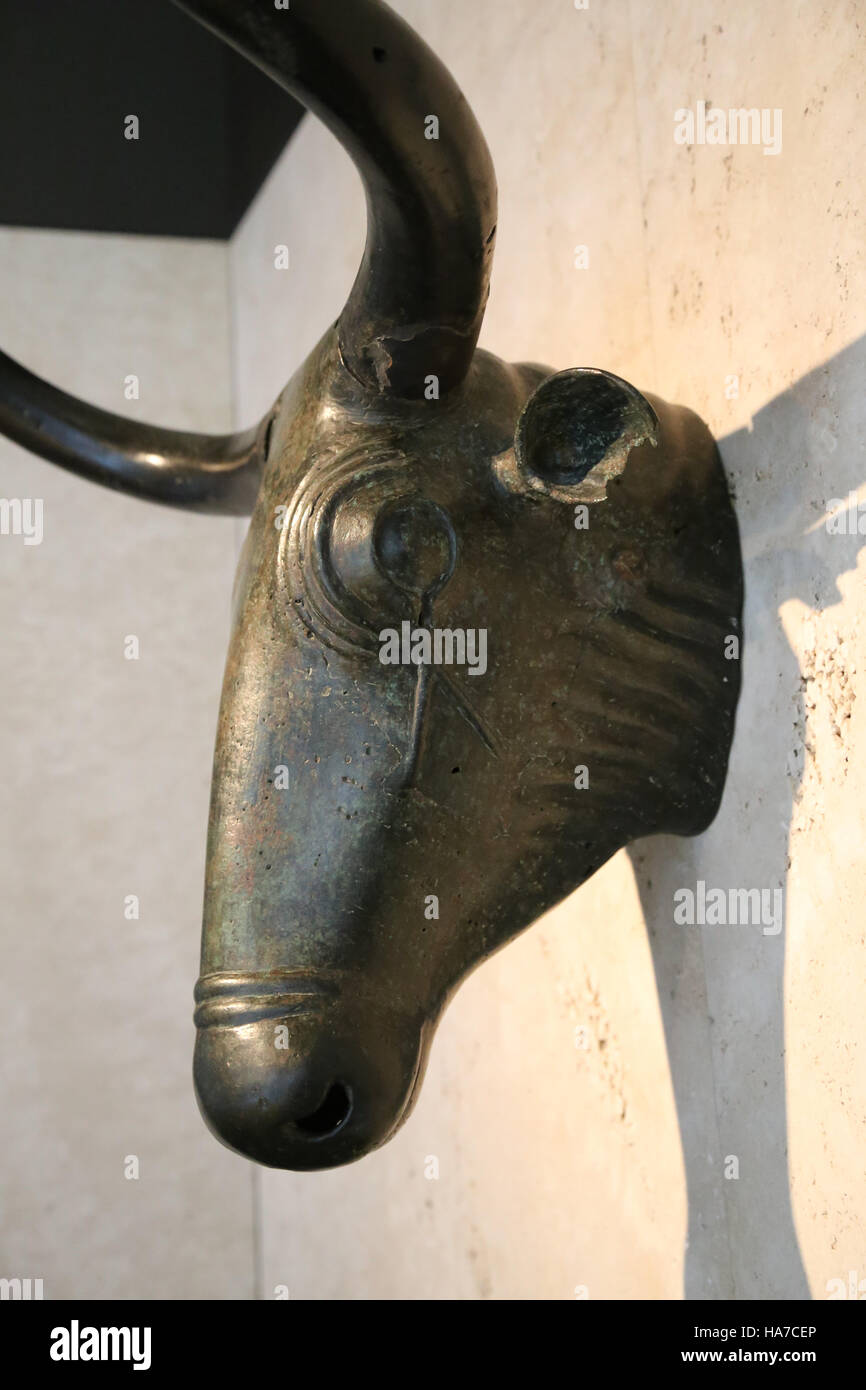Bulls from Costitx. 500 BC-200 BC. Iron age. Material: bronze. Shrine of Predio de Son Corro, Costitx, Majorca, Spain. Stock Photo