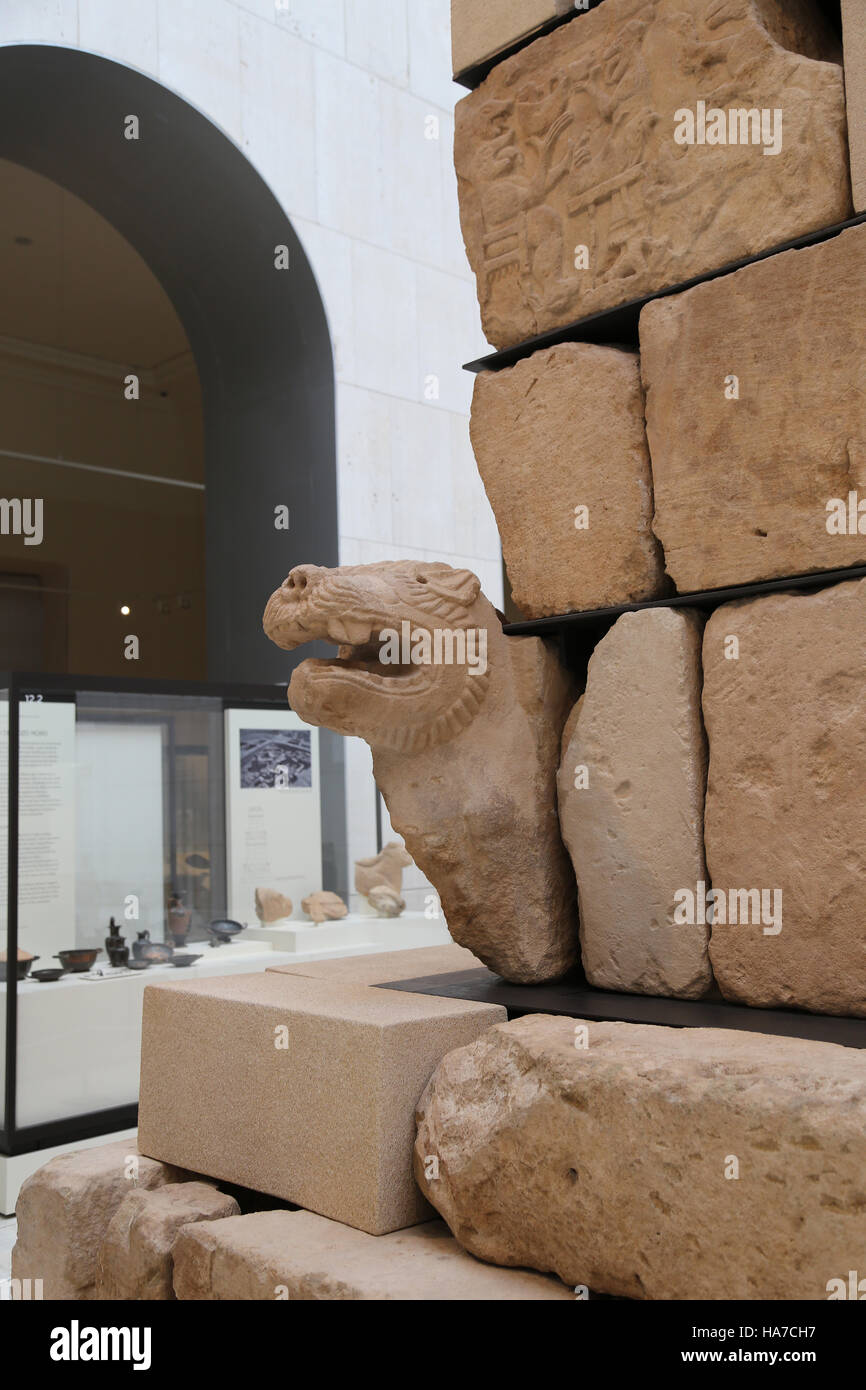 Mausoleum of Pozo Moro. Iberian civilization. 6th century BC. Detail corner. Lion. Chinchilla de Monte-Aragon. Spain. National Archaeological Museum, Stock Photo