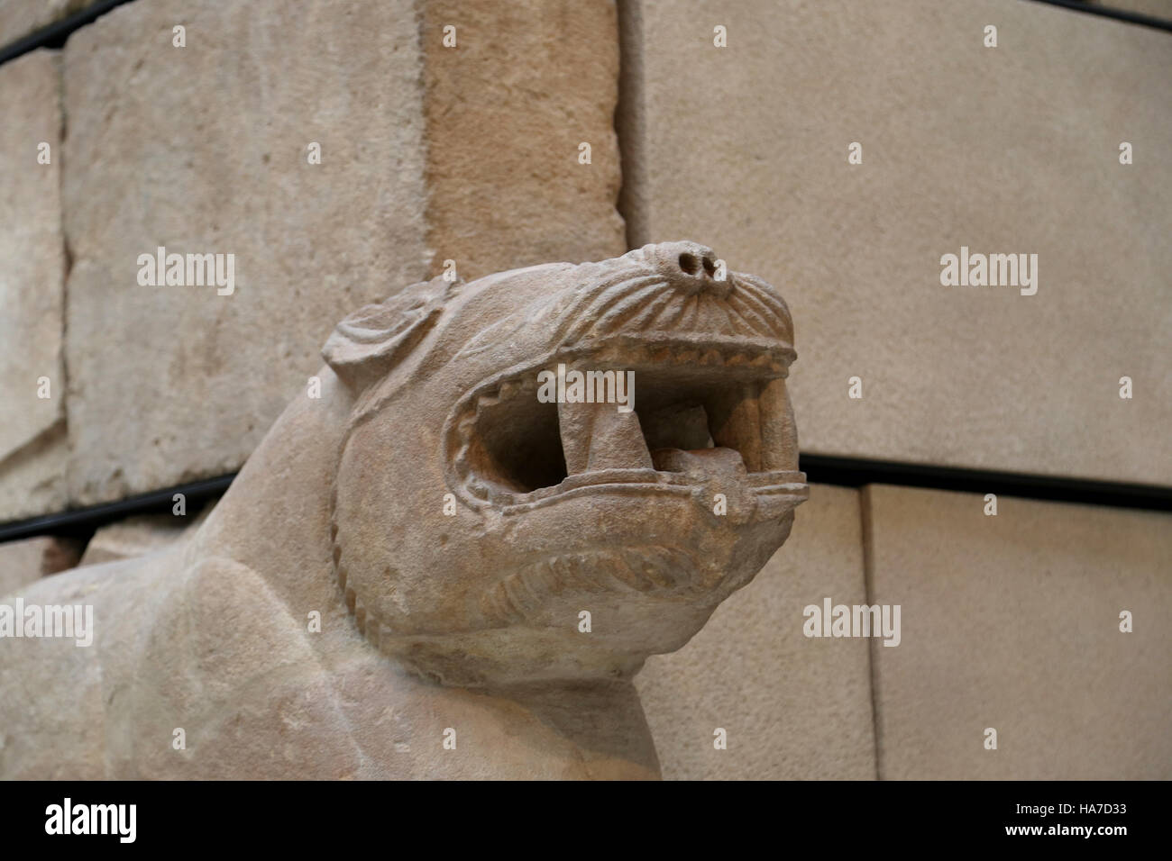Mausoleum of Pozo Moro. Iberian civilization. 6th century BC. Chinchilla de Monte-Aragon. Spain. Detail corner. Lion. Stock Photo