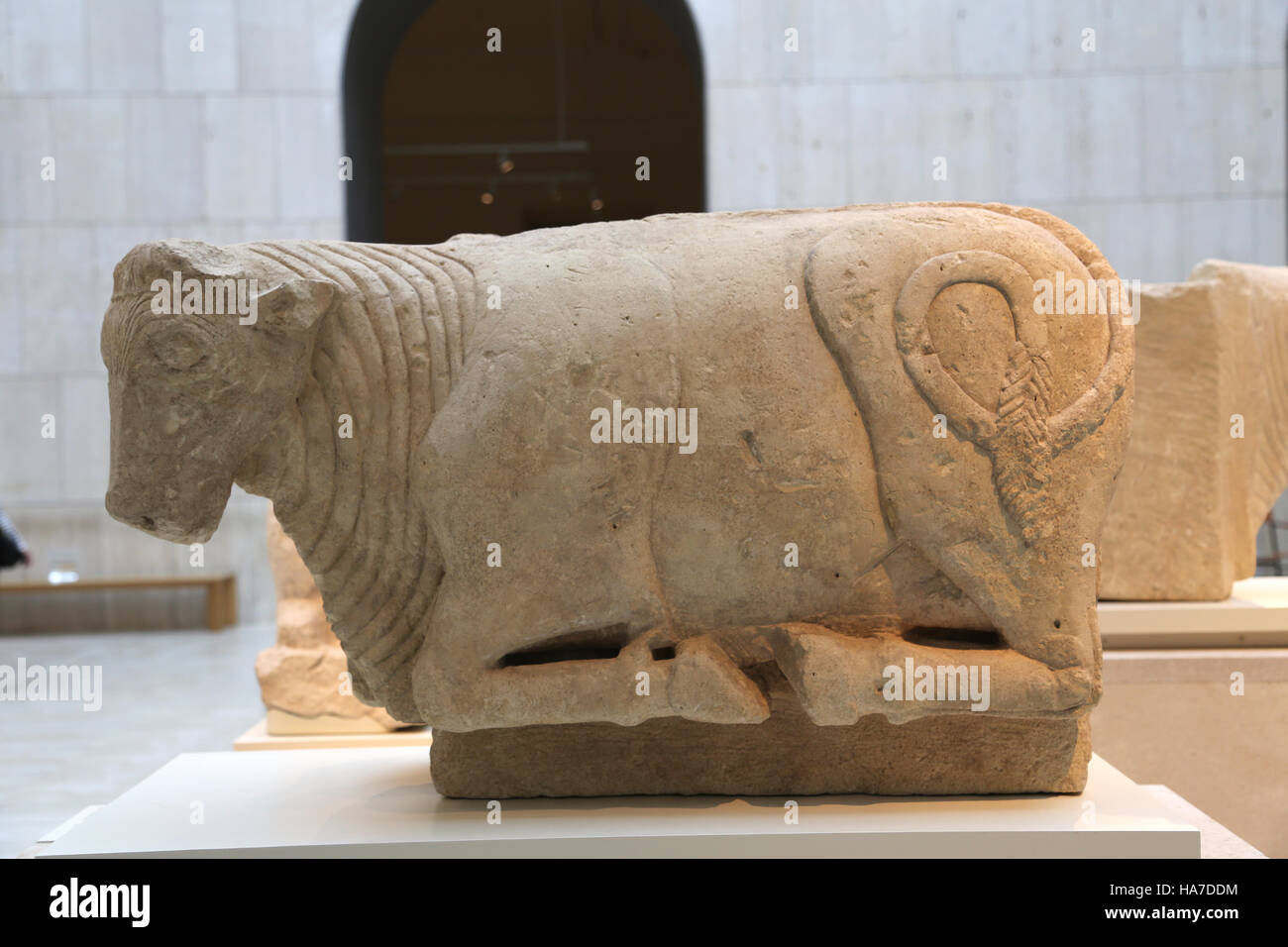 Bull. Limestone. Late Iberian culture. 5th century AD. Osuna, Seville, Spain. Stock Photo