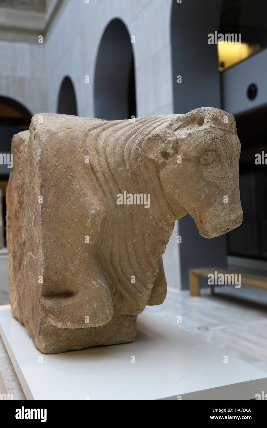 Bull. Limestone. Late Iberian culture. 5th century AD. Osuna, Seville, Spain.National Archaeological Museum, Madrid. Spain. Stock Photo
