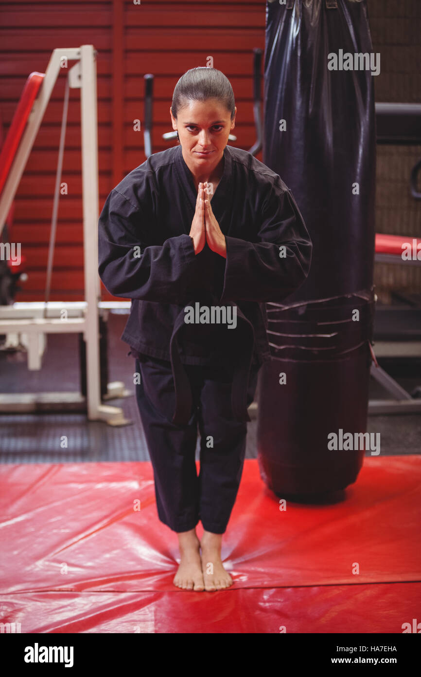 Female karate player performing karate stance Stock Photo Alamy