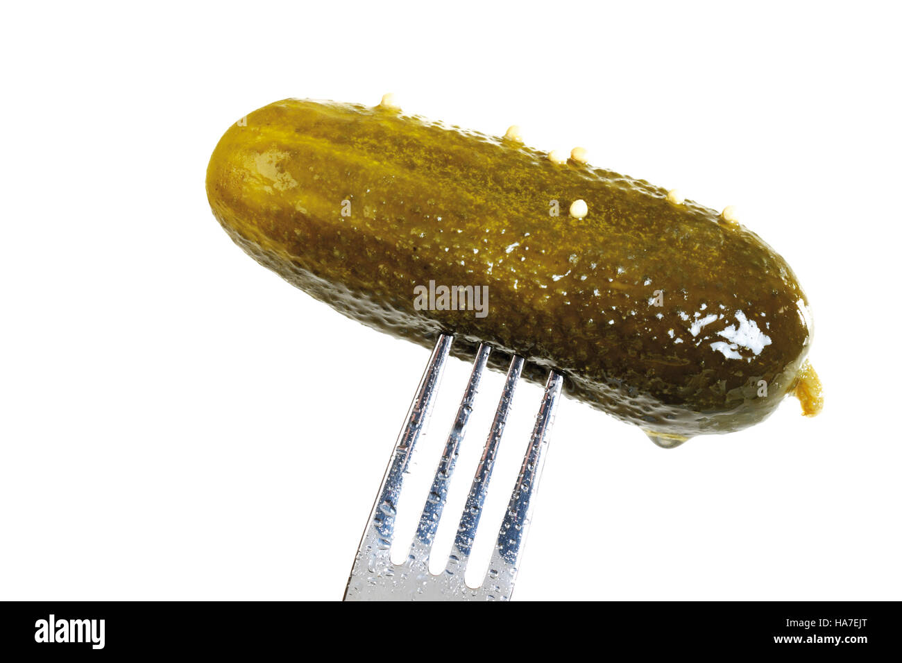 Gherkin on a fork Stock Photo Alamy