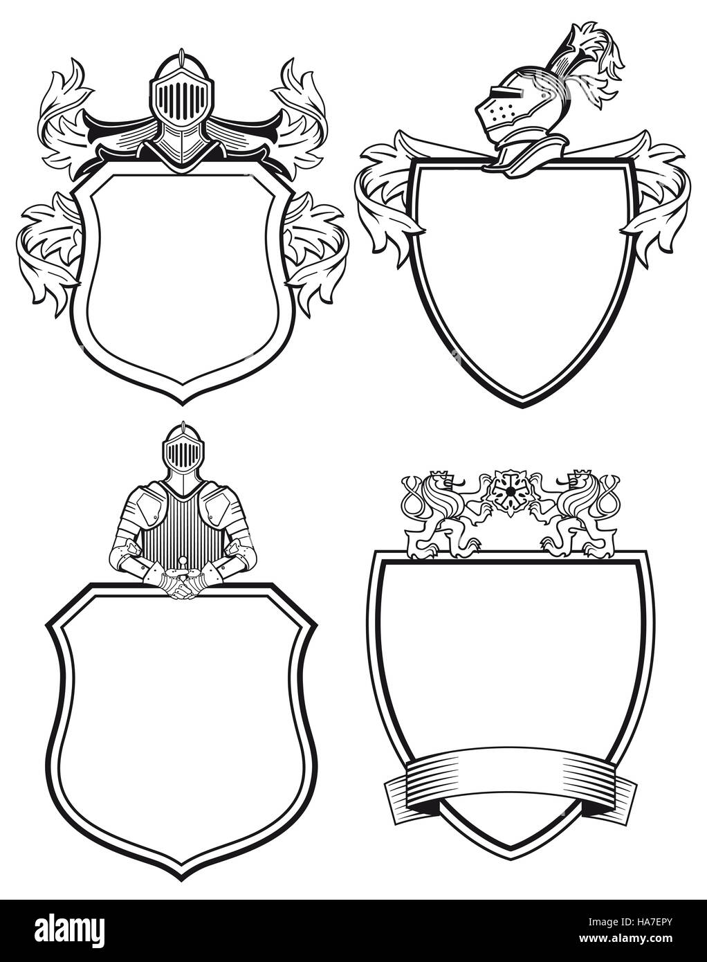 Knight shields and crests Stock Photo