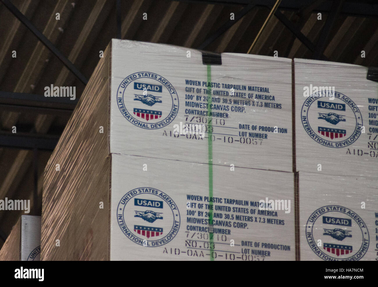 Crowley Logistics coordinated the loading and unloading of humanitarian aid supplies in Miami, supporting disaster relief efforts with USDA’s logistics operations. Stock Photo