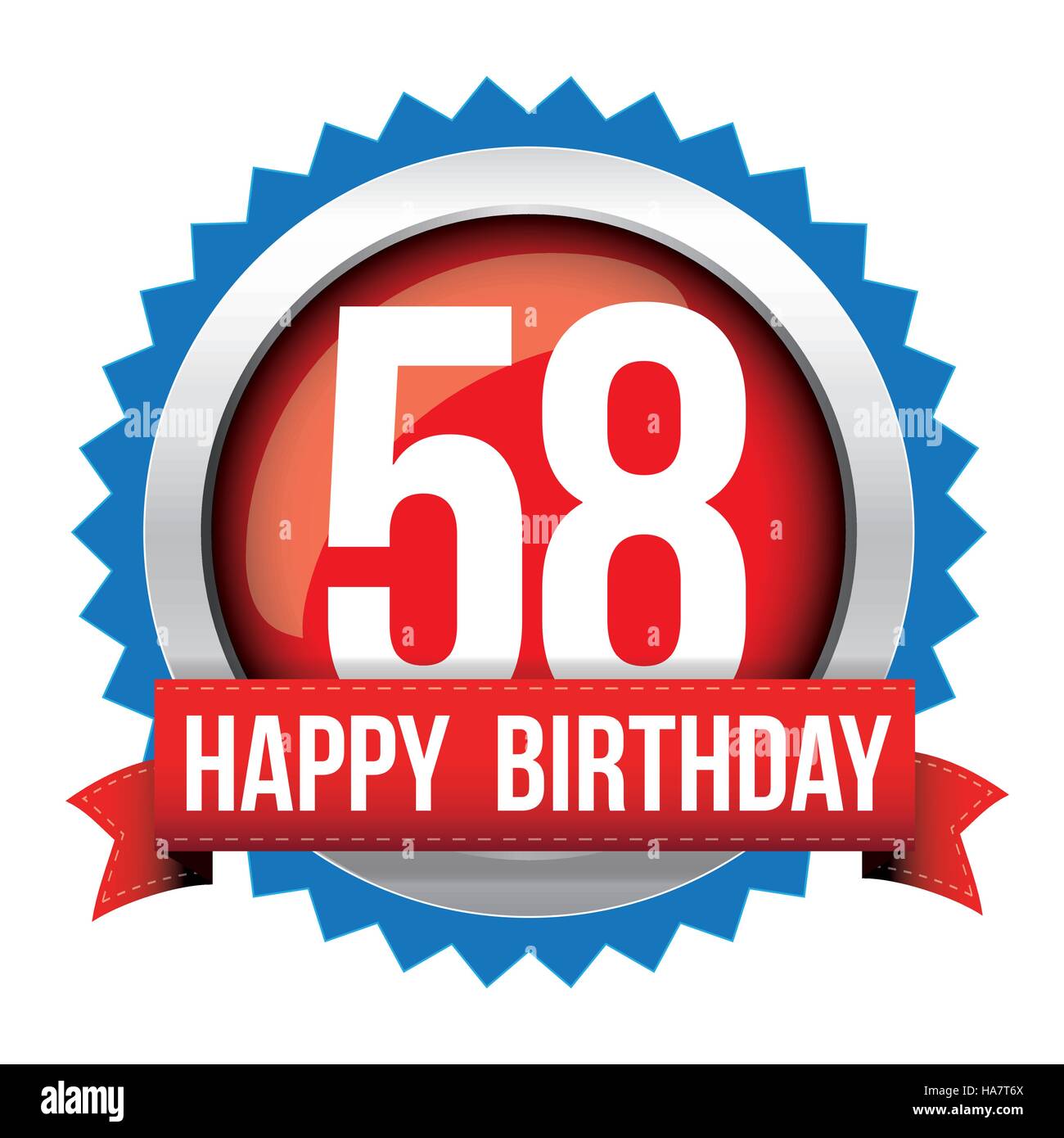 Fifty Eight years happy birthday badge ribbon Stock Vector